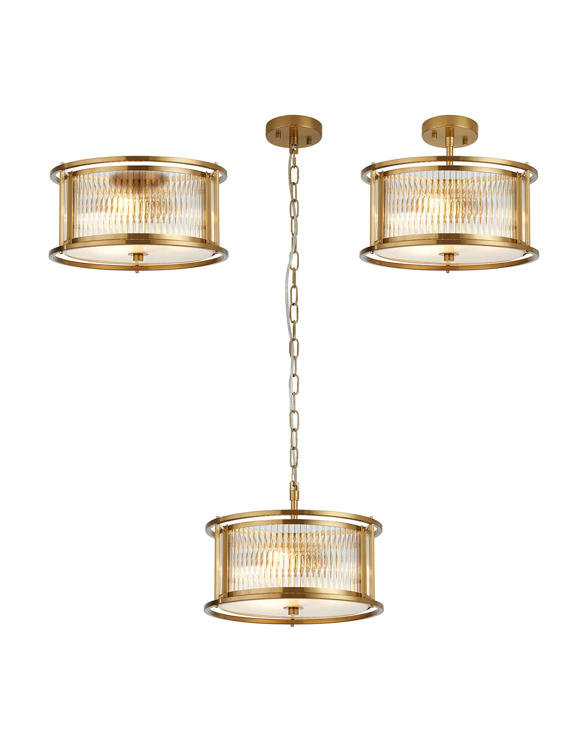 Fabula Jennifer Round Flush/Semi / Convertible Pendant Light – Brass & Clear Glass 35 cm