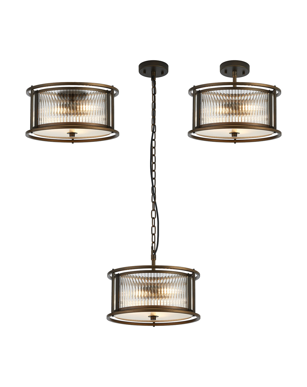 Fabula Jennifer Round Flush/Semi / Convertible Pendant Light – Bronze & Clear Glass 35 cm