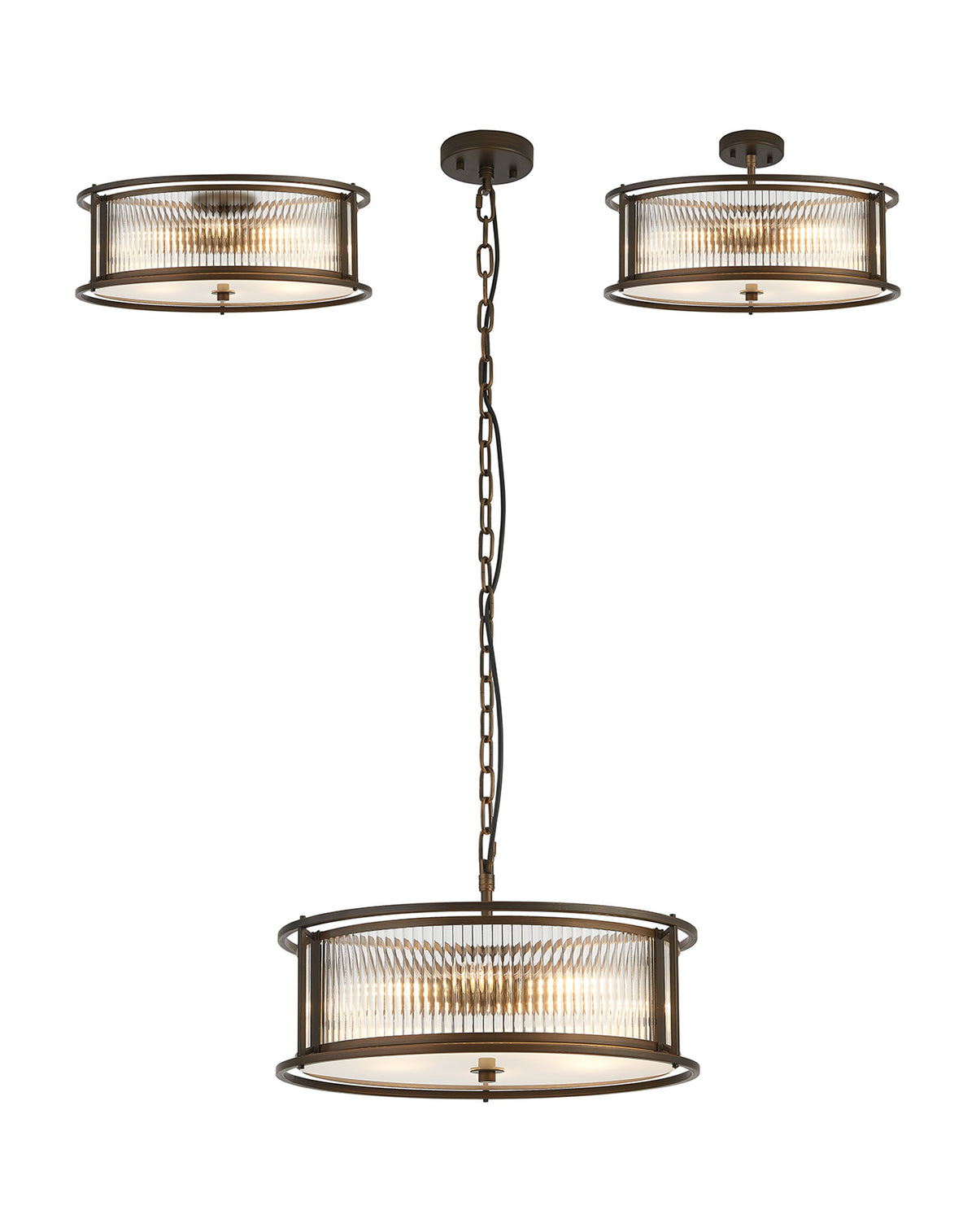 Fabula Jennifer Round Flush/Semi / Convertible Pendant Light – Bronze & Clear Glass 50 cm