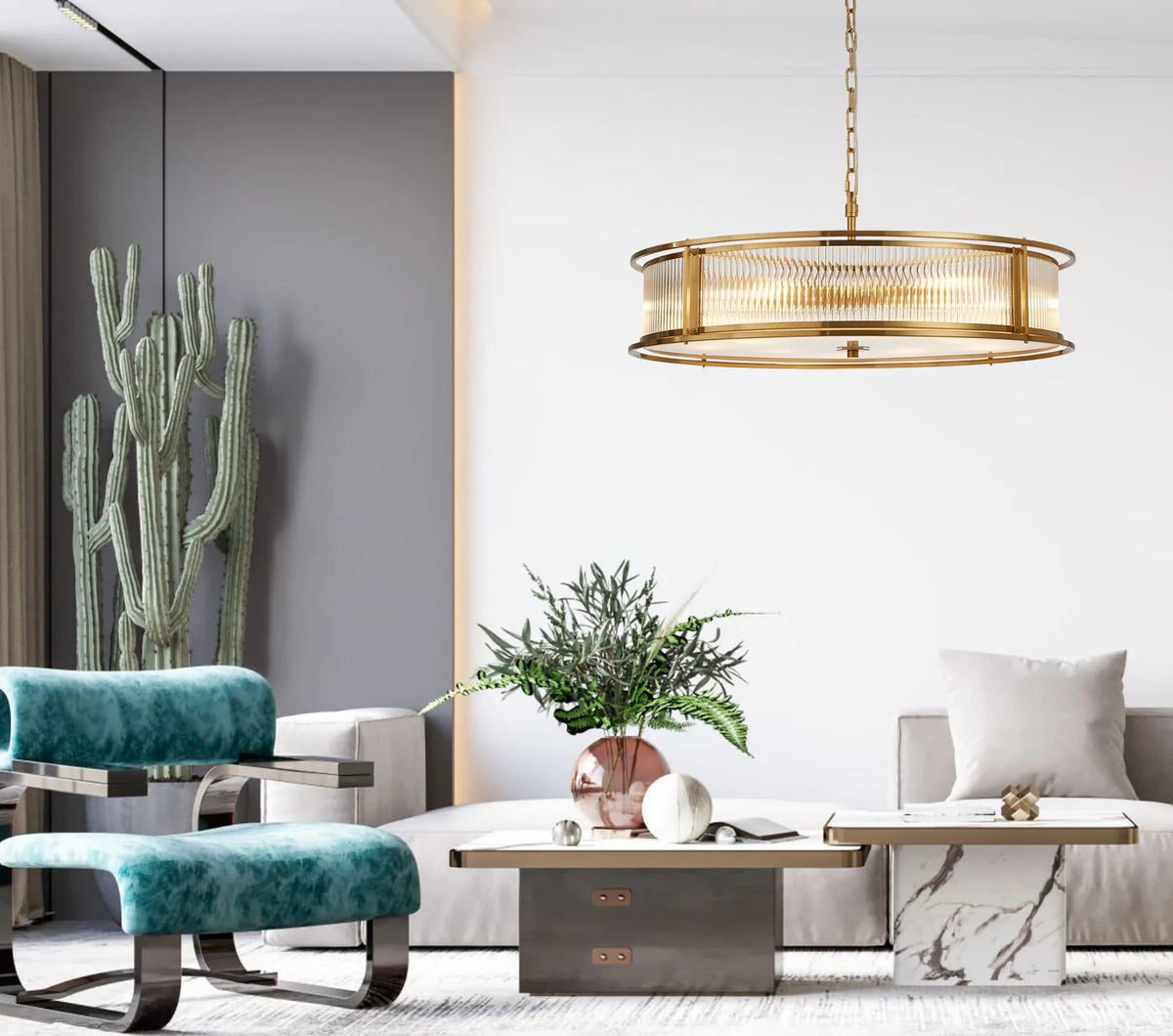 Fabula Jennifer Round Flush/Semi / Convertible Pendant Light – Brass & Clear Glass