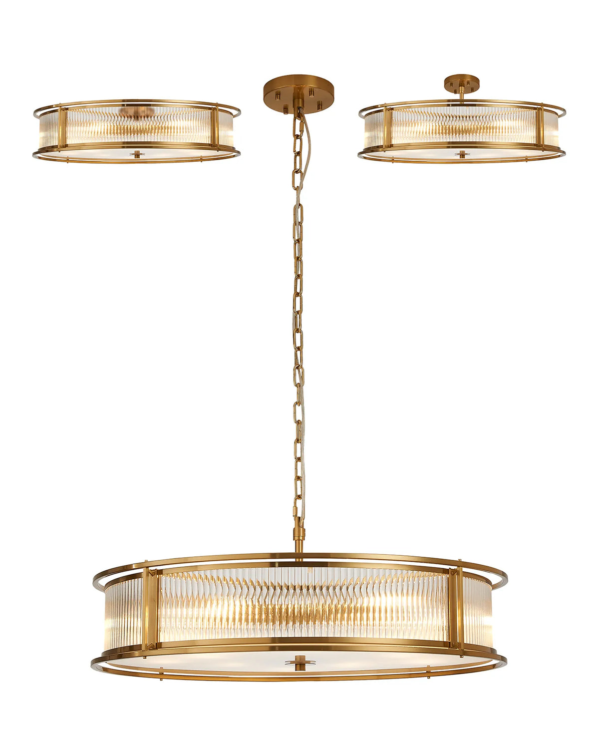 Fabula Jennifer Round Flush/Semi / Convertible Pendant Light – Brass & Clear Glass 80 cm