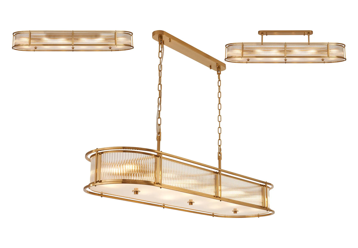 Fabula Jennifer 140 x Oval Flush/Semi / Pendant Light – 140 cm – Brass & Clear Glass 140 cm
