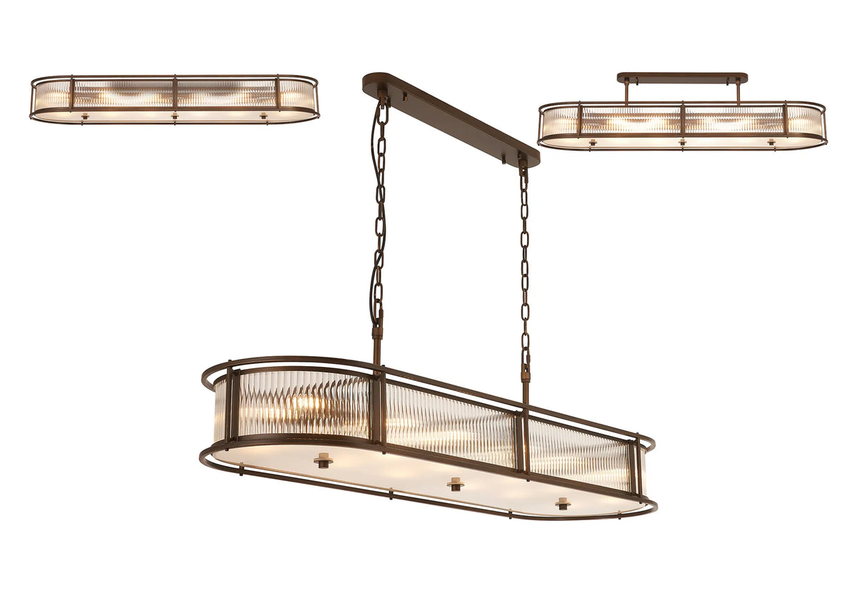 Fabula Jennifer 140 x Oval Flush/Semi / Pendant Light – 140 cm – Bronze & Clear Glass 140 cm