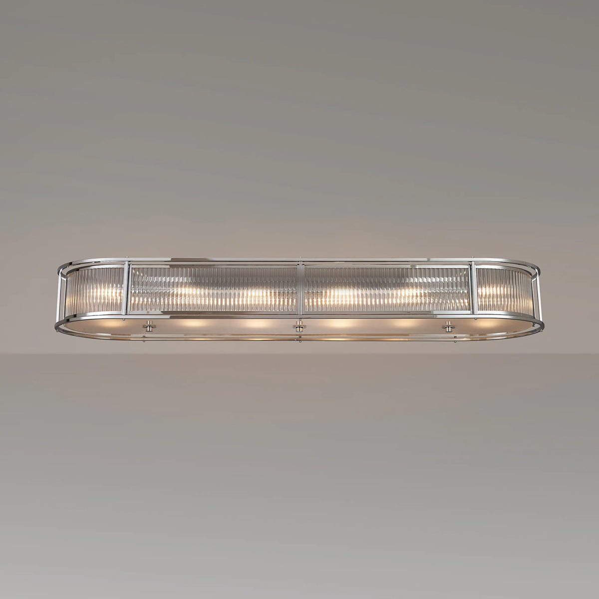 Fabula Jennifer 140 x Oval Flush/Semi / Pendant Light – 140 cm – Polished Chrome & Clear Glass