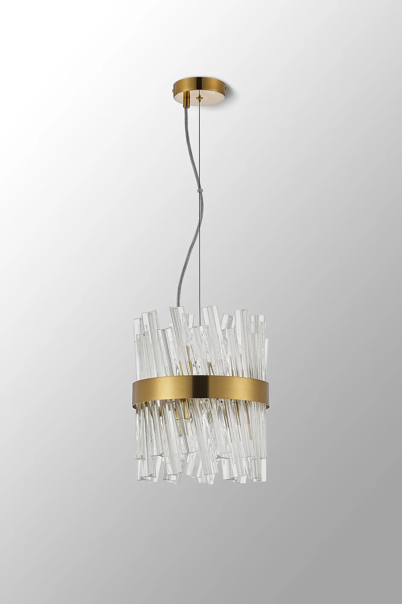 Fabula Farnley Round 6 Light Pendant - Brass & Clear Sculpted Glass