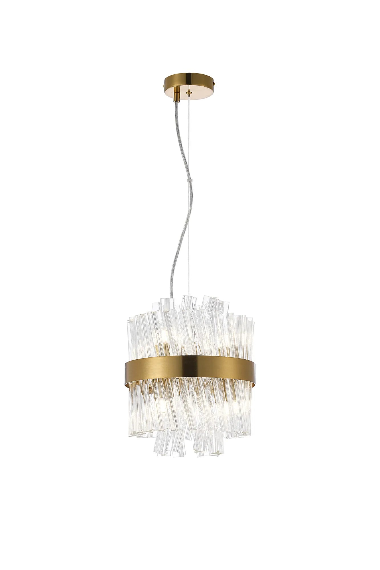 Fabula Farnley Round 6 Light Pendant - Brass & Clear Sculpted Glass