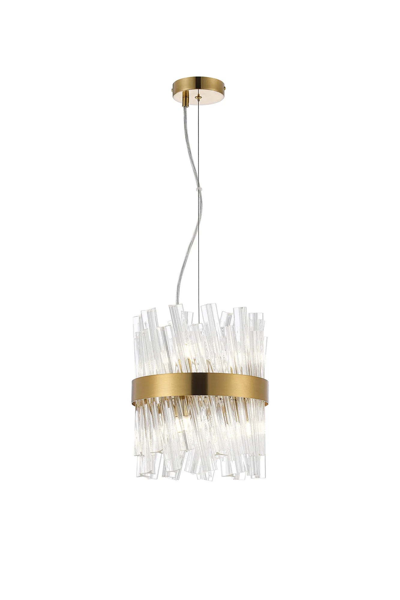 Fabula Farnley Round 6 Light Pendant - Brass & Clear Sculpted Glass