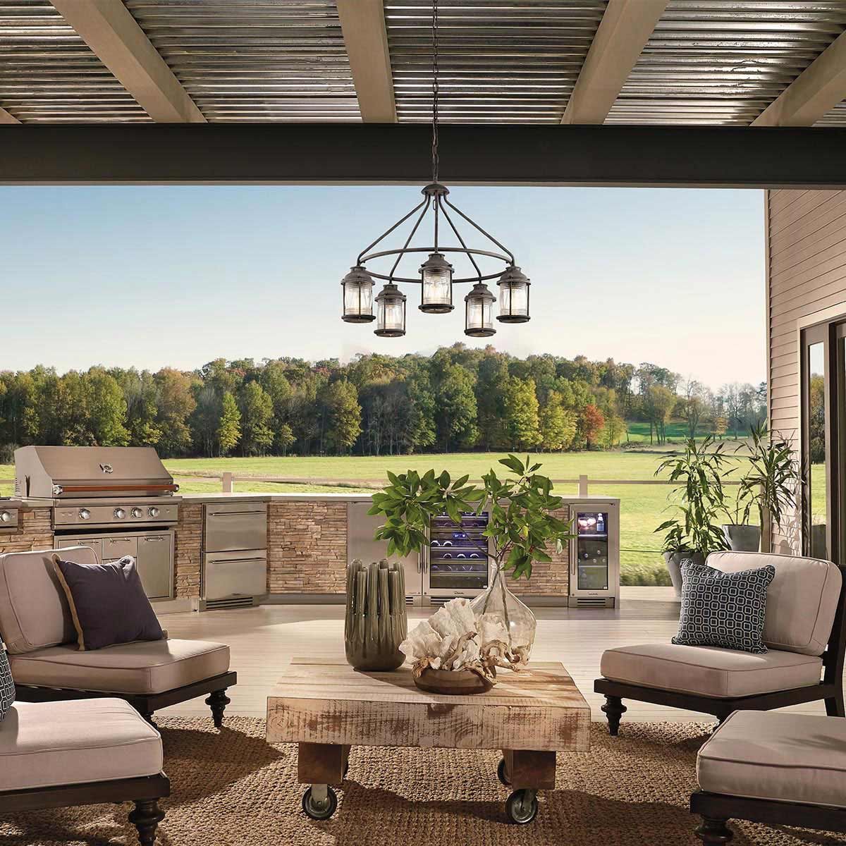 Kichler Ashland Bay 5 Light Outdoor Chandelier - Weathered Zinc