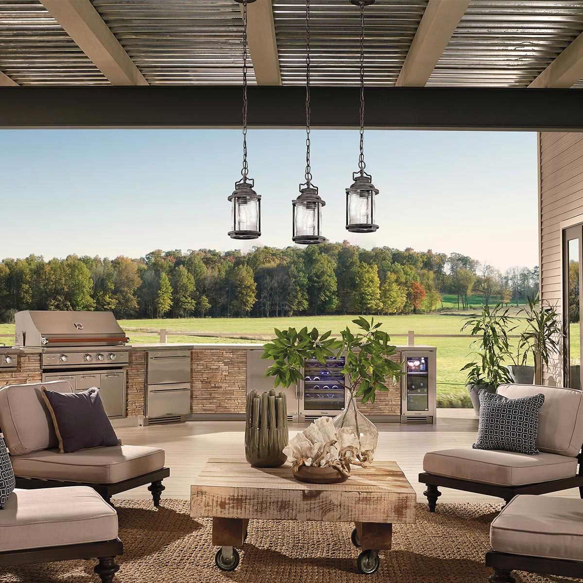 Kichler Ashland Bay Single Small Chain Lantern - Weathered Zinc