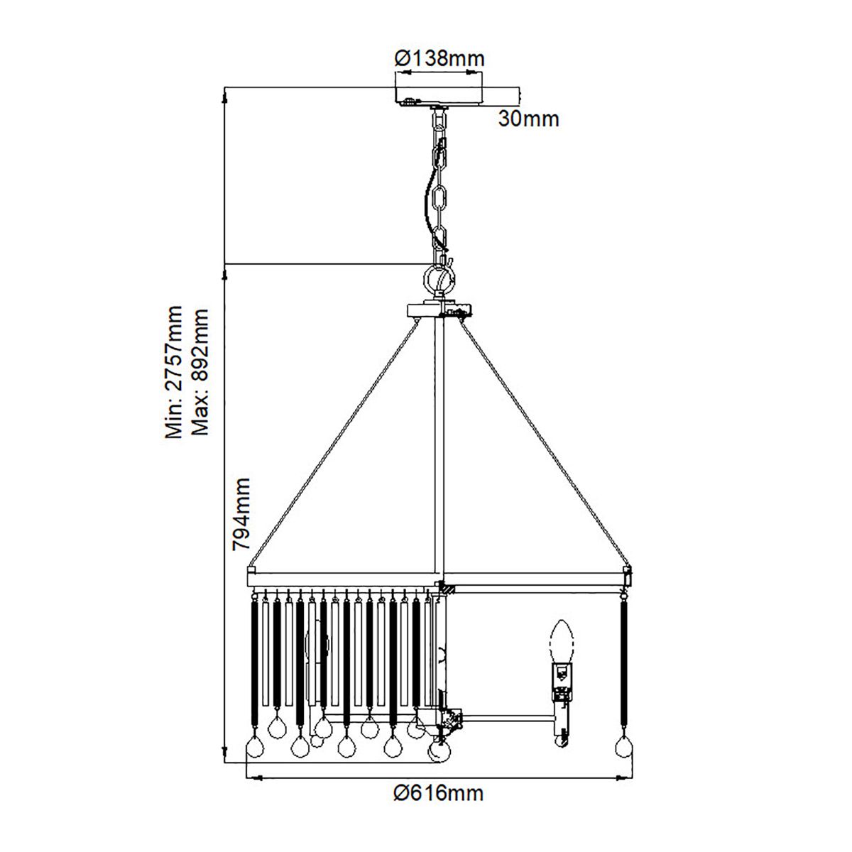 Kichler Piper 6 Light Chandelier / Pendant - Polished Chrome