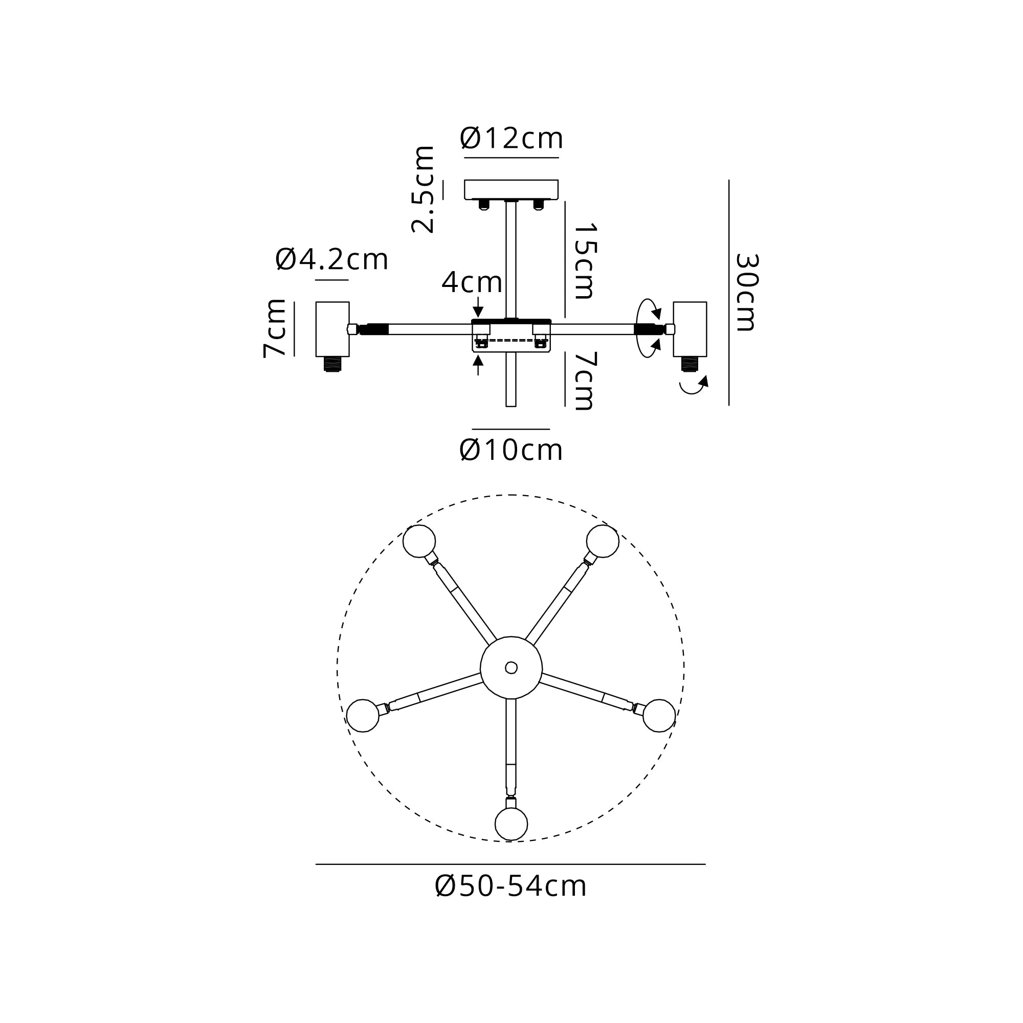 Bradley Semi Ceiling Adjustable Arms 5 Light - Brass & Black