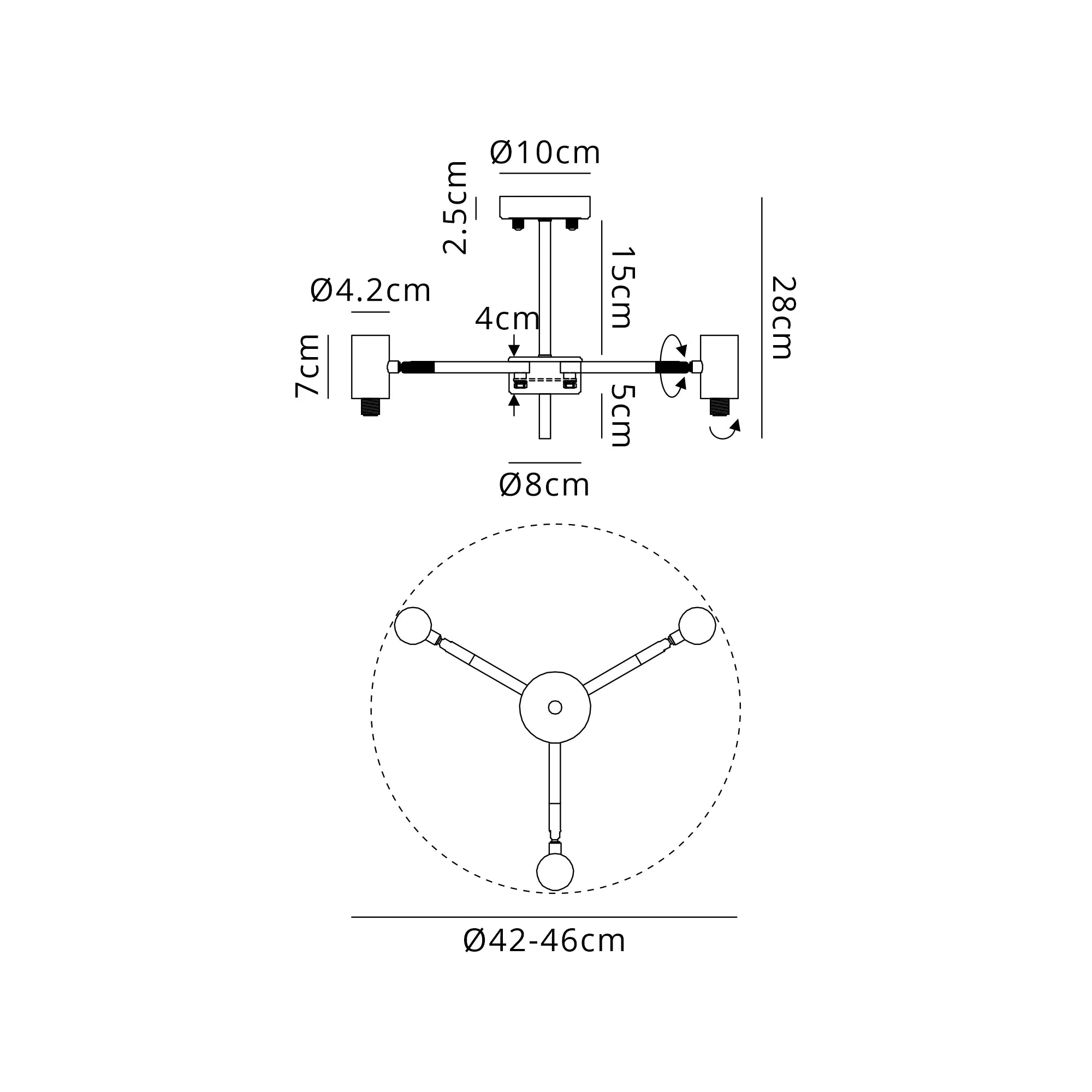 Bradley Semi Ceiling Adjustable Arms 3 Light - Brass & Black