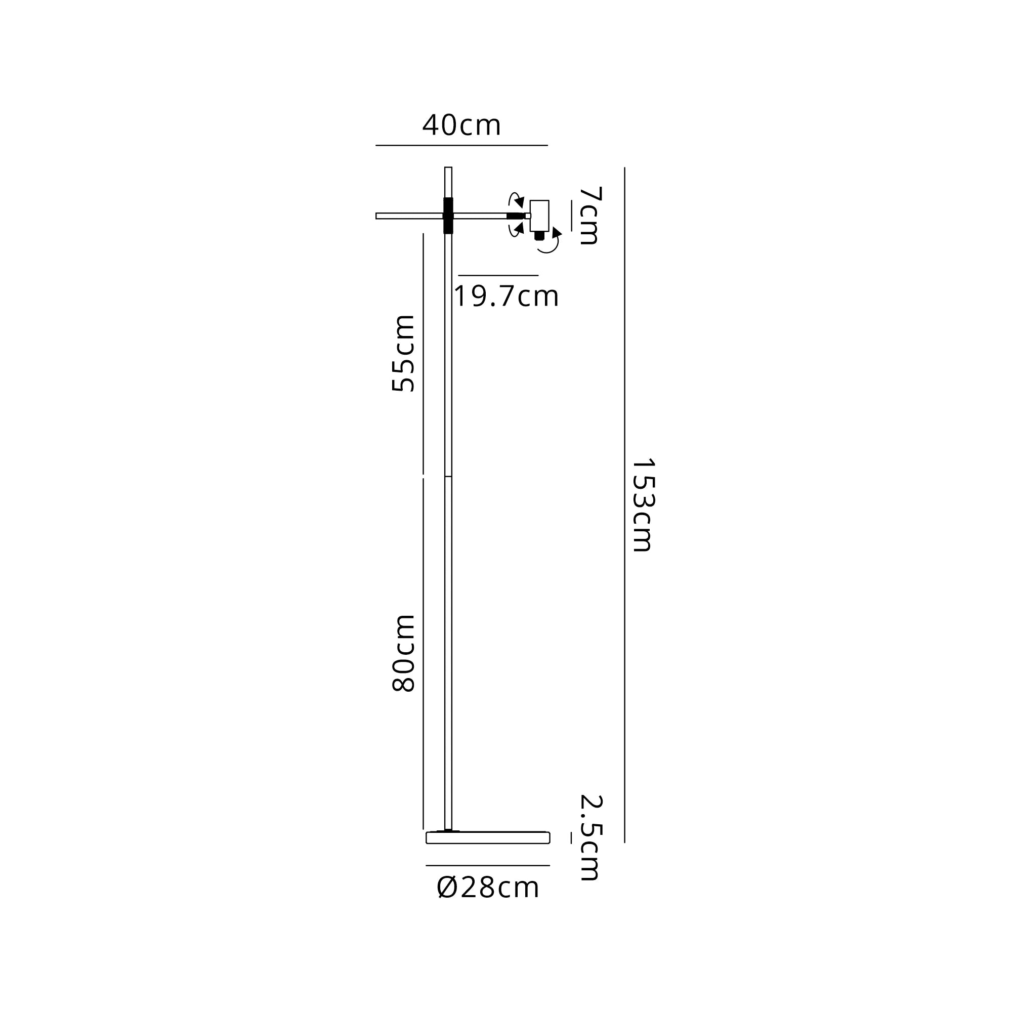 Bradley Floor Light - Adjustable Arm without Shade - Satin Nickel & Black