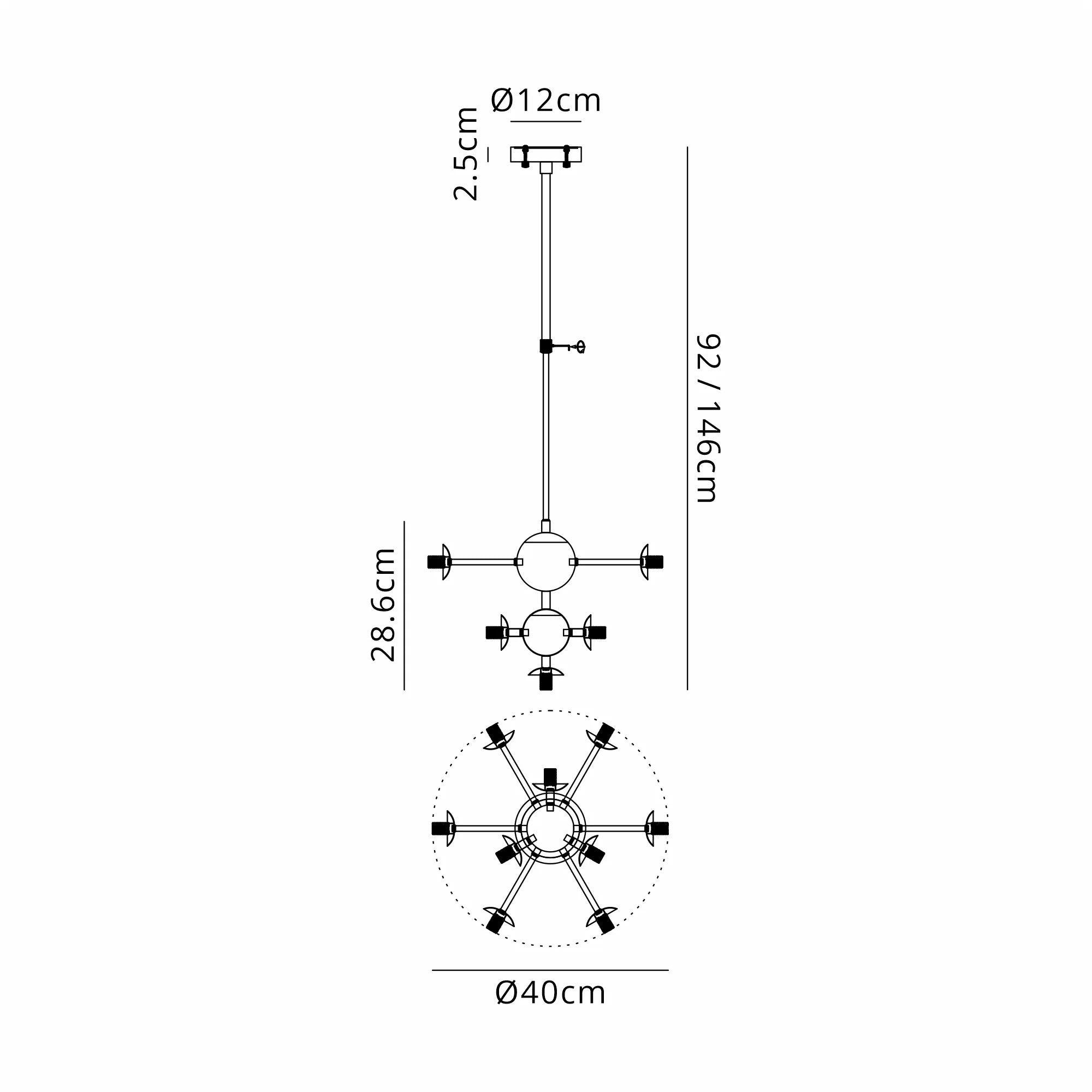 Deacon Telescopic Multi Arm Pendant (Frame Only) 10 Light - Satin Black