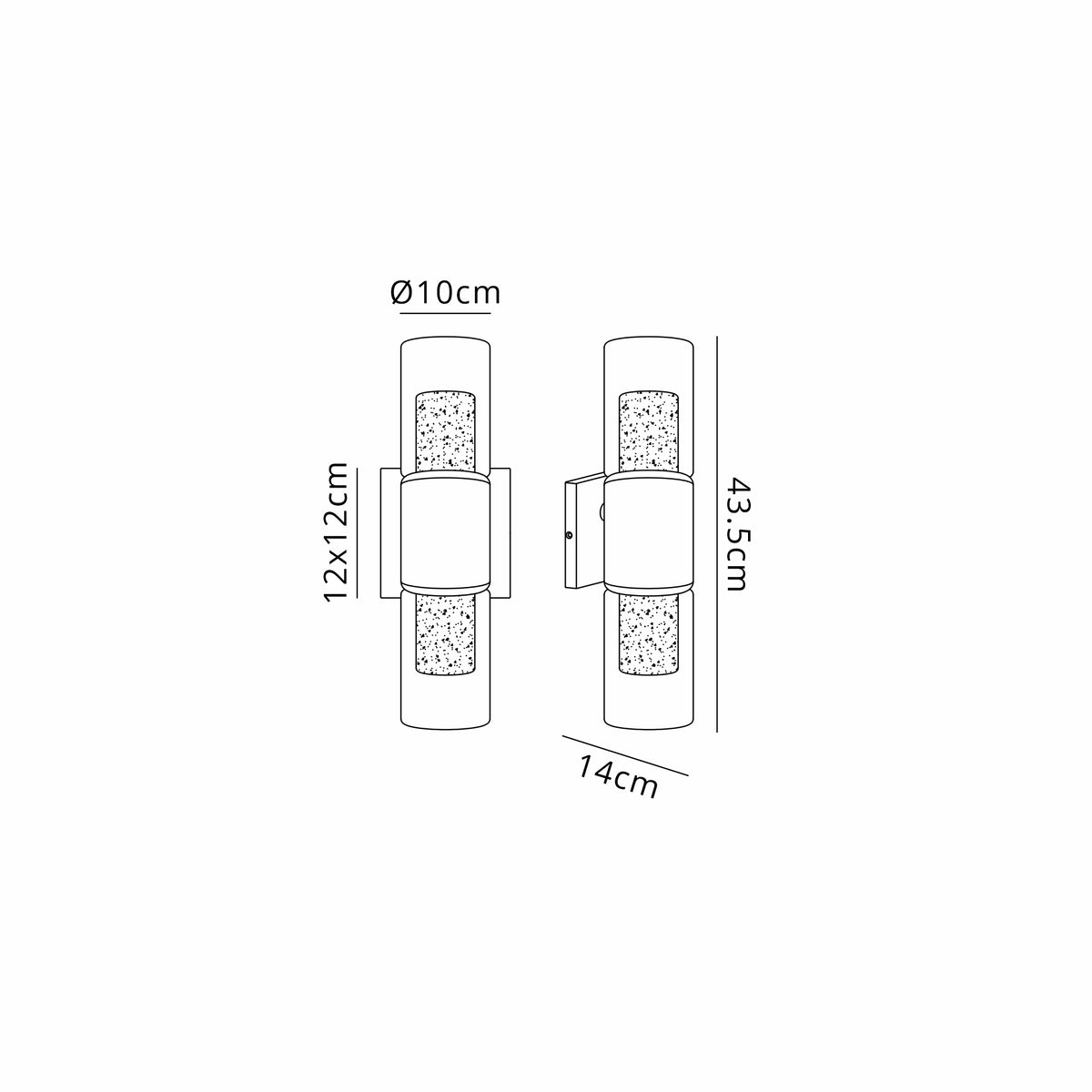 Fabula Henley Lamp 2 x GU10 Wall Light – 12 cm – Black & Clear & Frosted Shade (A) 150mm – IP65