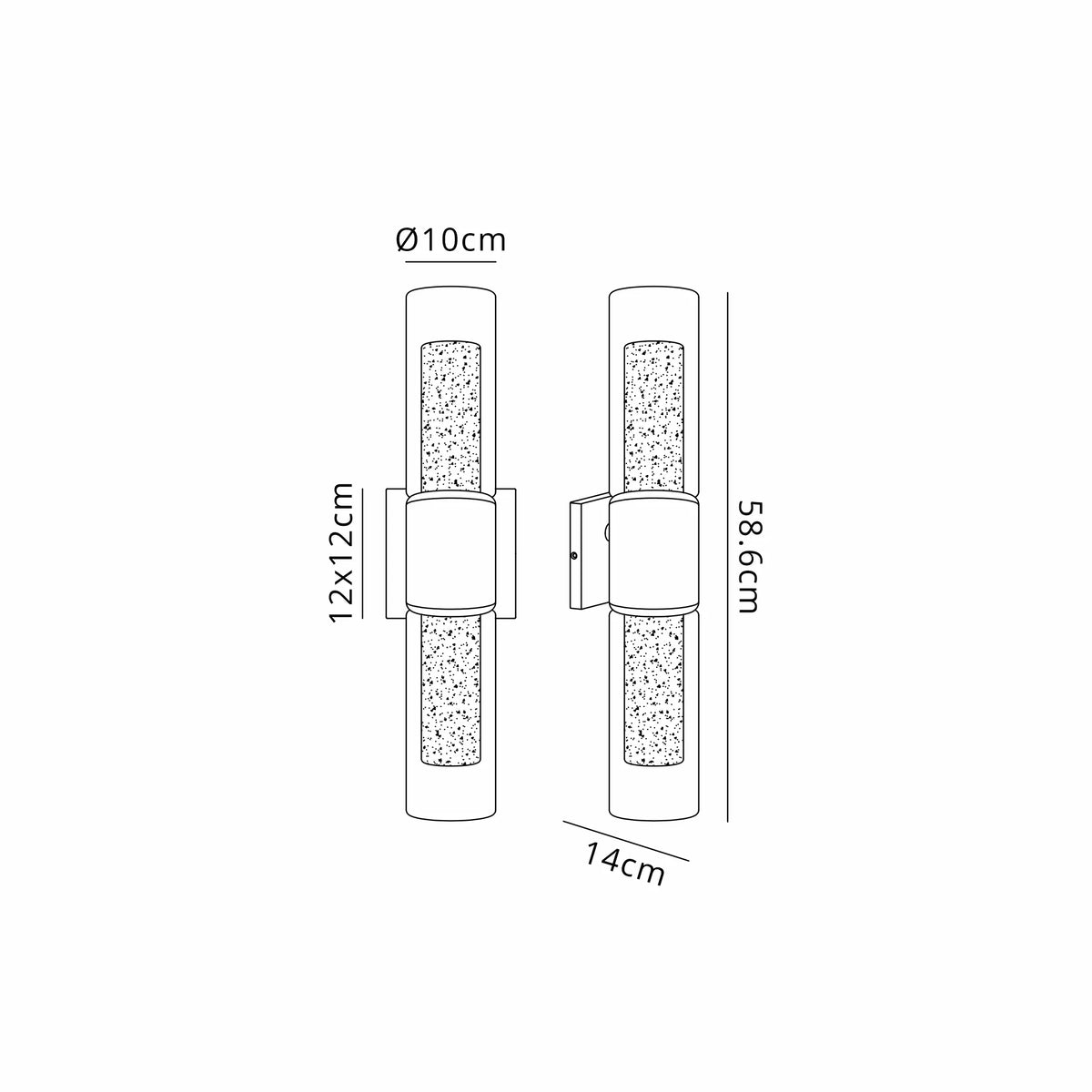 Fabula Henley Lamp 2 x GU10 Wall Light – 12 cm – Black & Clear & Frosted Shade (A) 230mm – IP65