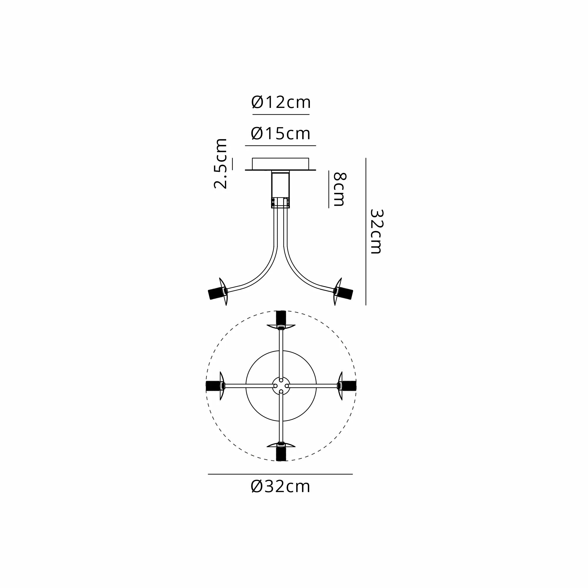 Deacon Semi-Flush Curved Arm Ceiling Light - (Frame Only) 4 Light - Satin Black