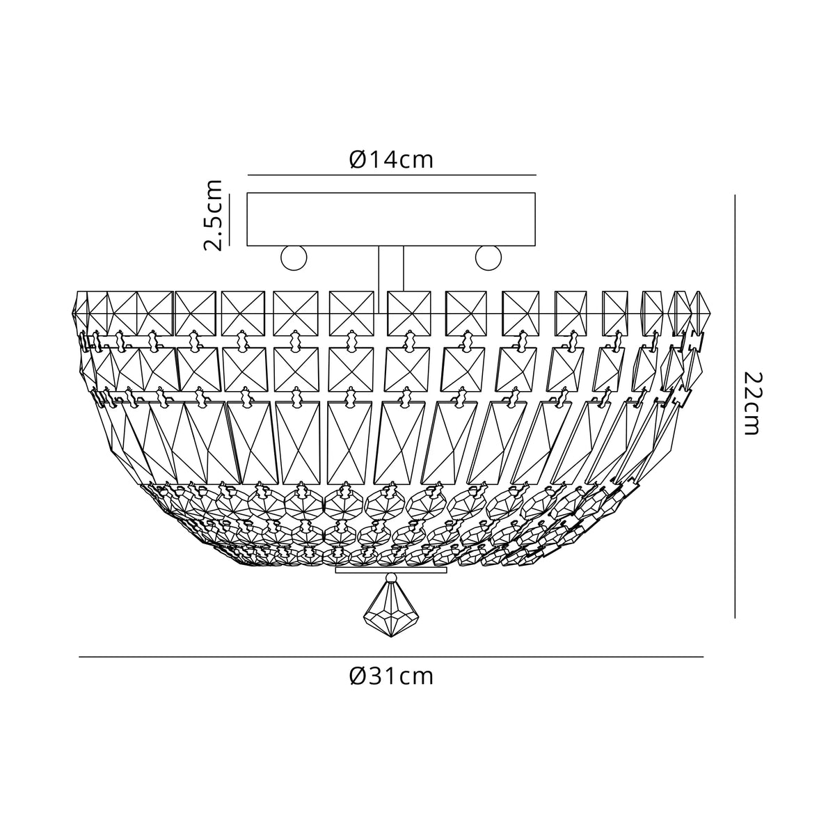 Fabula Cora Flush Ceiling Light – 31 cm – Polished Chrome & Crystal – IP44