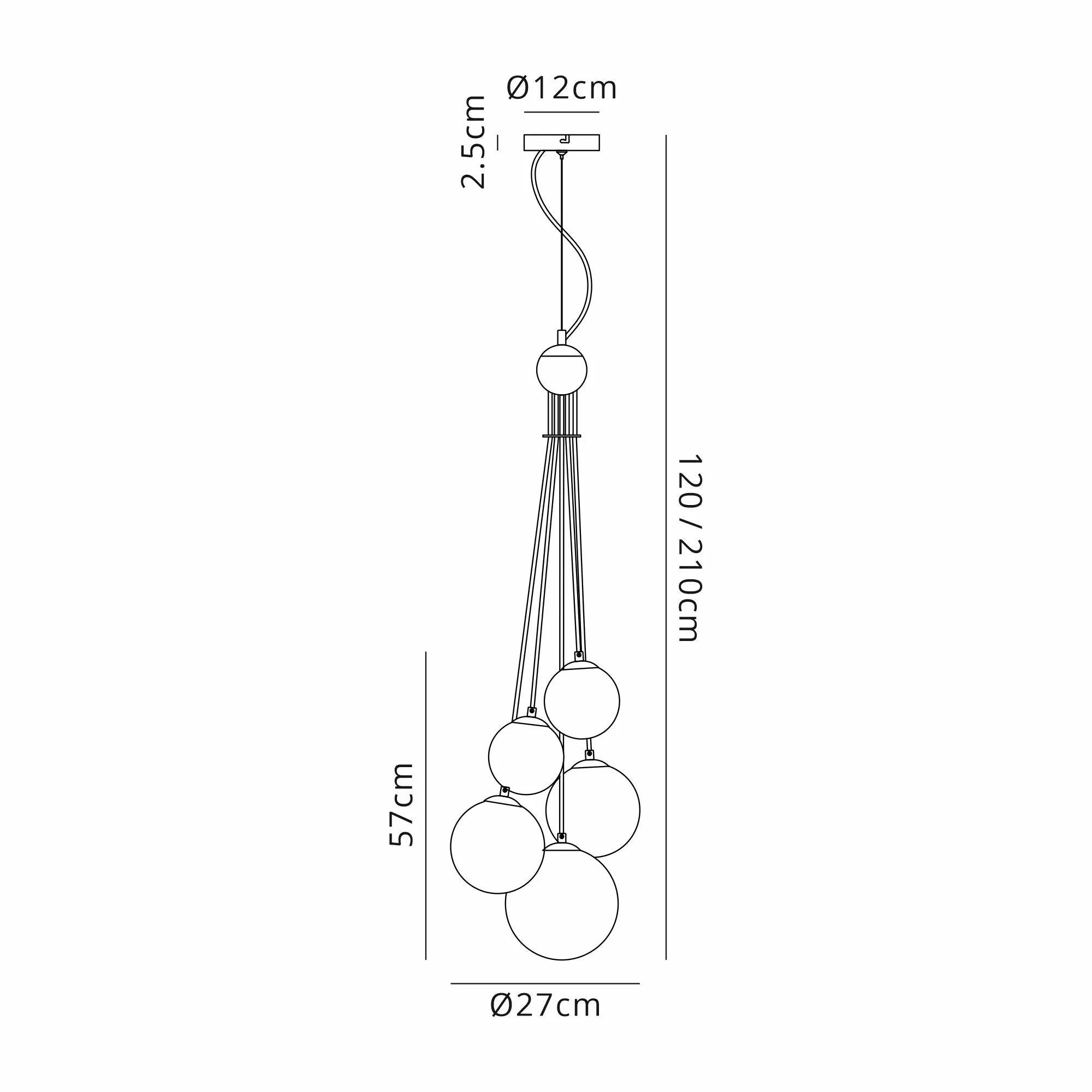 Deacon Pendant 5 Light - Satin Gold Iridescent Plated Glass