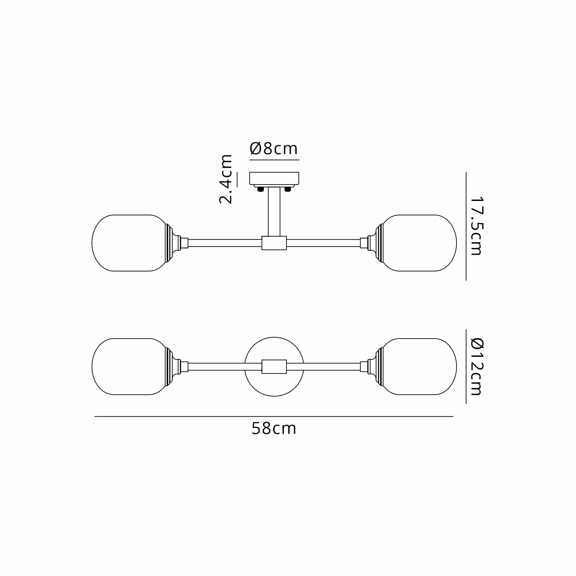 Dene Ceiling & Wall Light - Linear 2 Light - IP44 Satin Black & White Smooth Tubular Glass