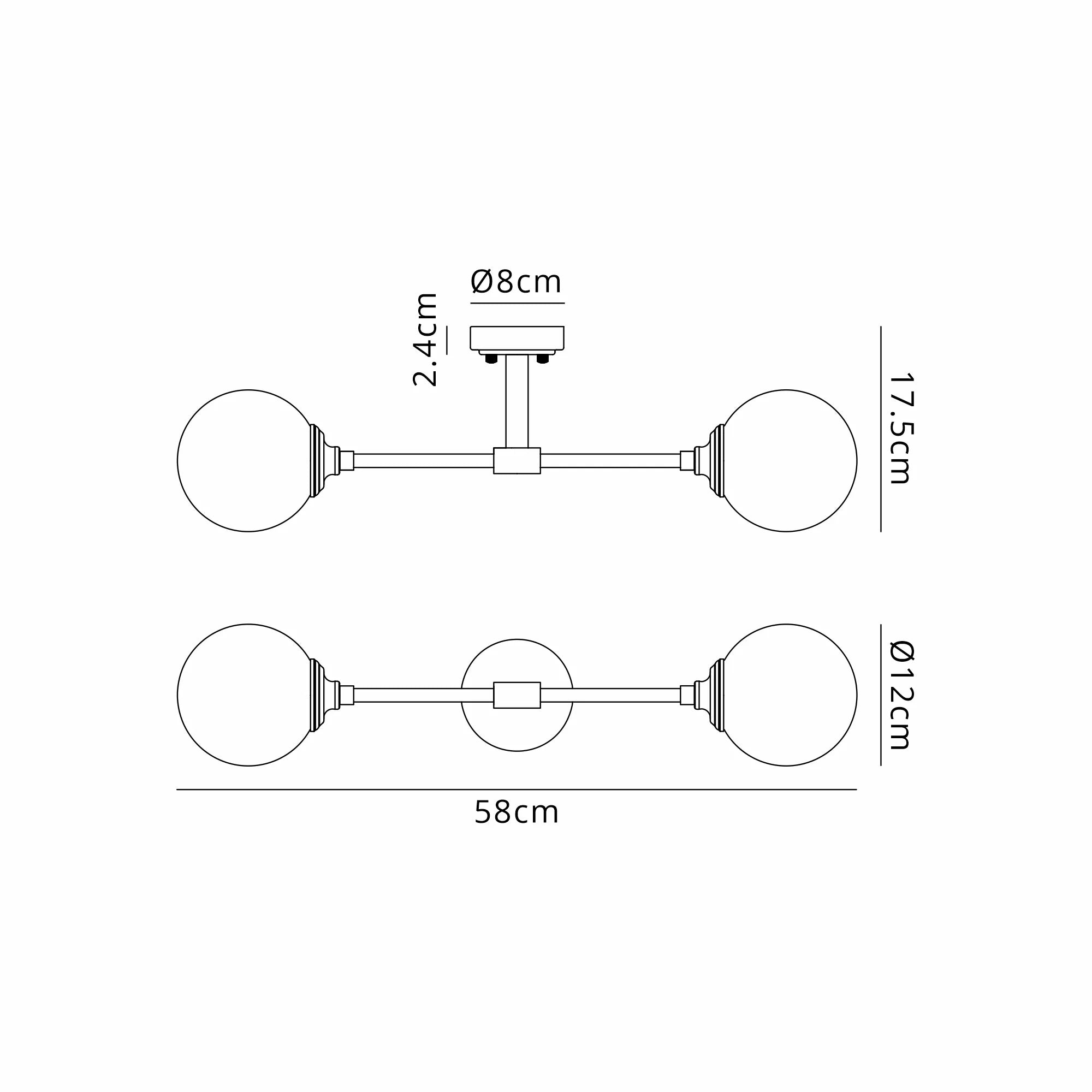 Dene Ceiling & Wall Light - Linear 2 Light - IP44 Nickel & Glass Smooth Round Glass