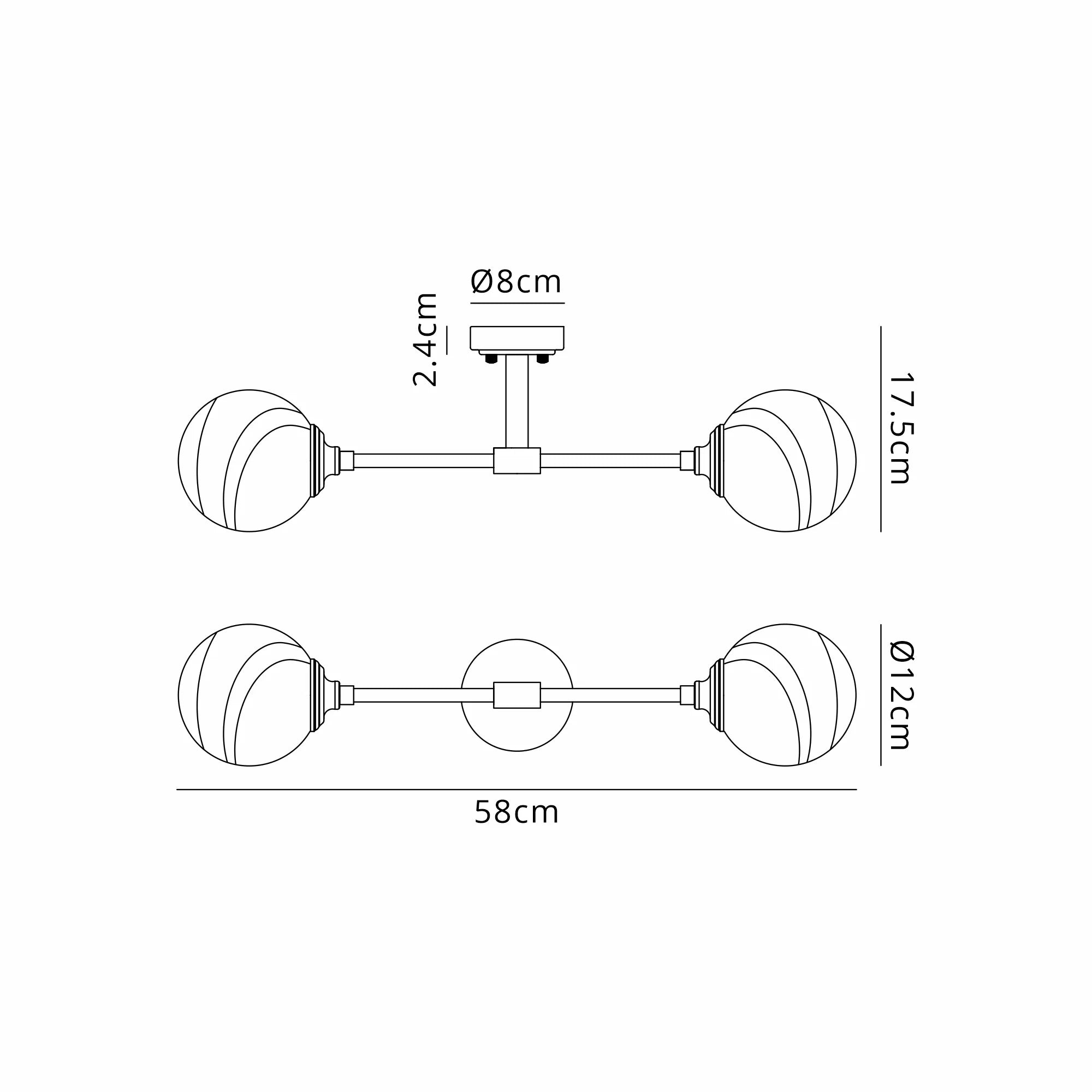 Dene Ceiling & Wall Light - Linear 2 Light - IP44 Nickel, Grey & White Round Marble Effect Glass
