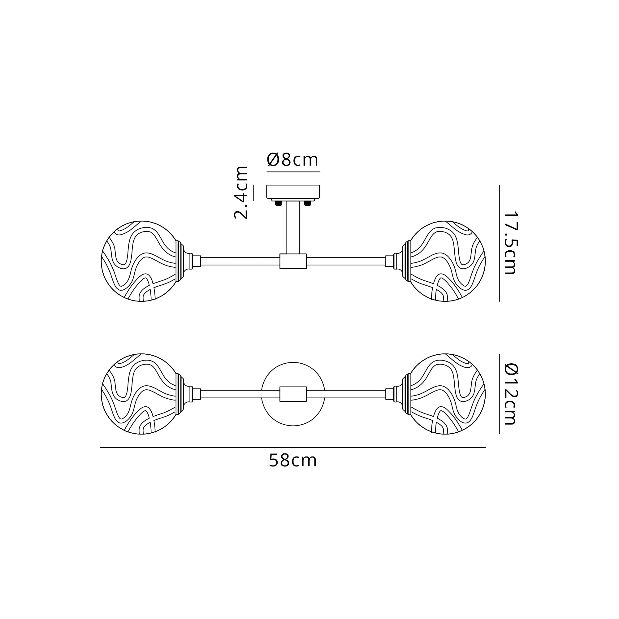 Dene Ceiling & Wall Light - Linear 2 Light - IP44 Nickel & Glass Waved Round Glass