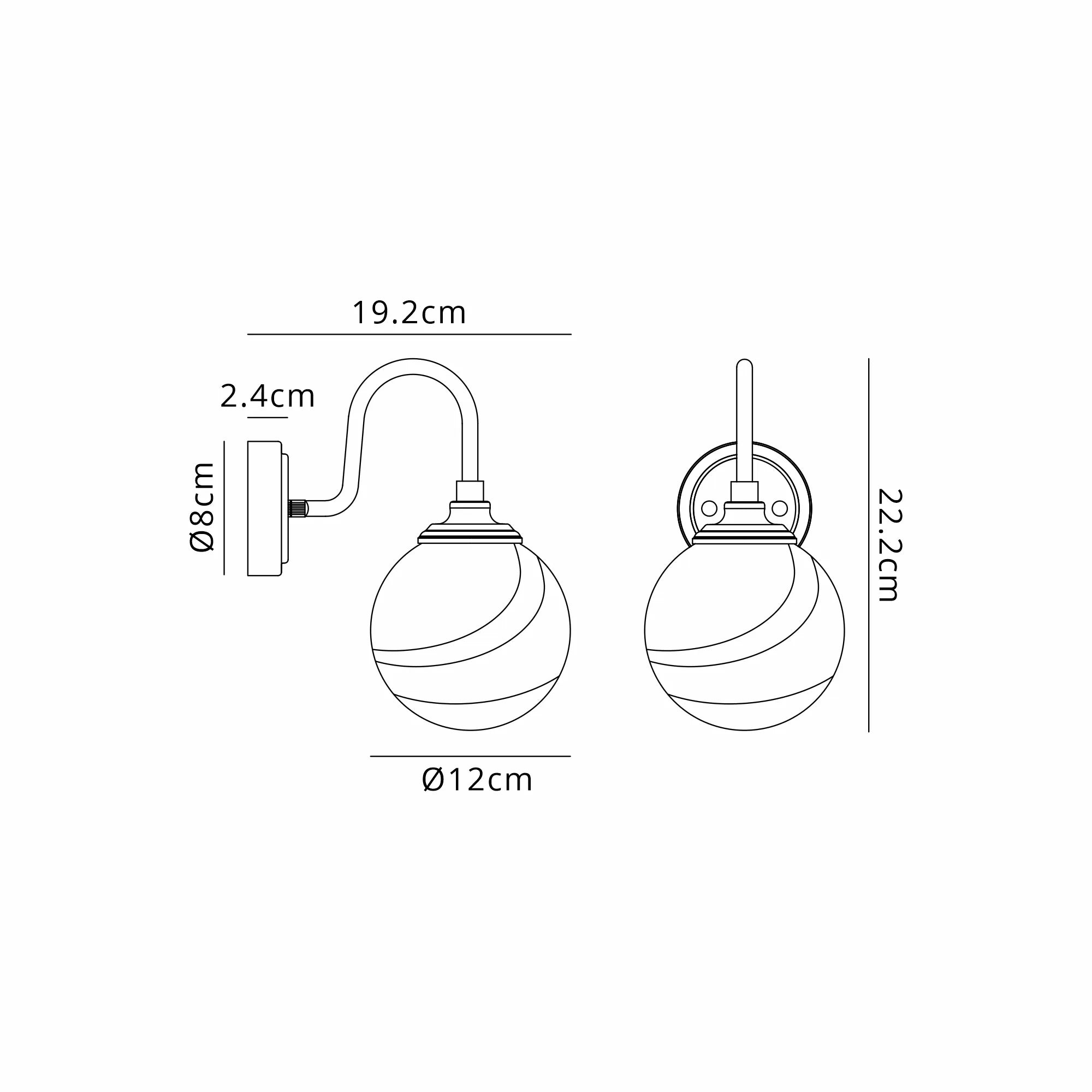 Dene Curved Arm Wall Light - 1 Light - IP44 Polished Nickel & Brown & White Round Marble Effect Glass