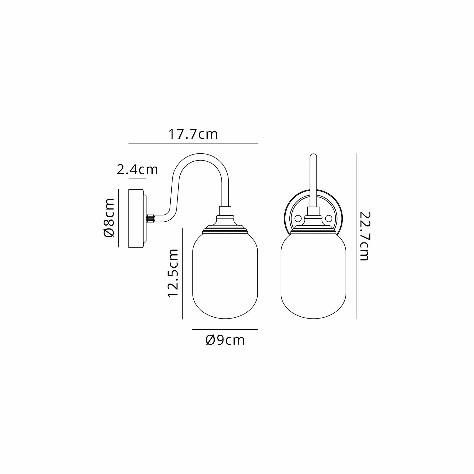 Dene Curved Arm Wall Light - 1 Light - IP44 Polished Nickel & Smoke Smooth Tubular Glass