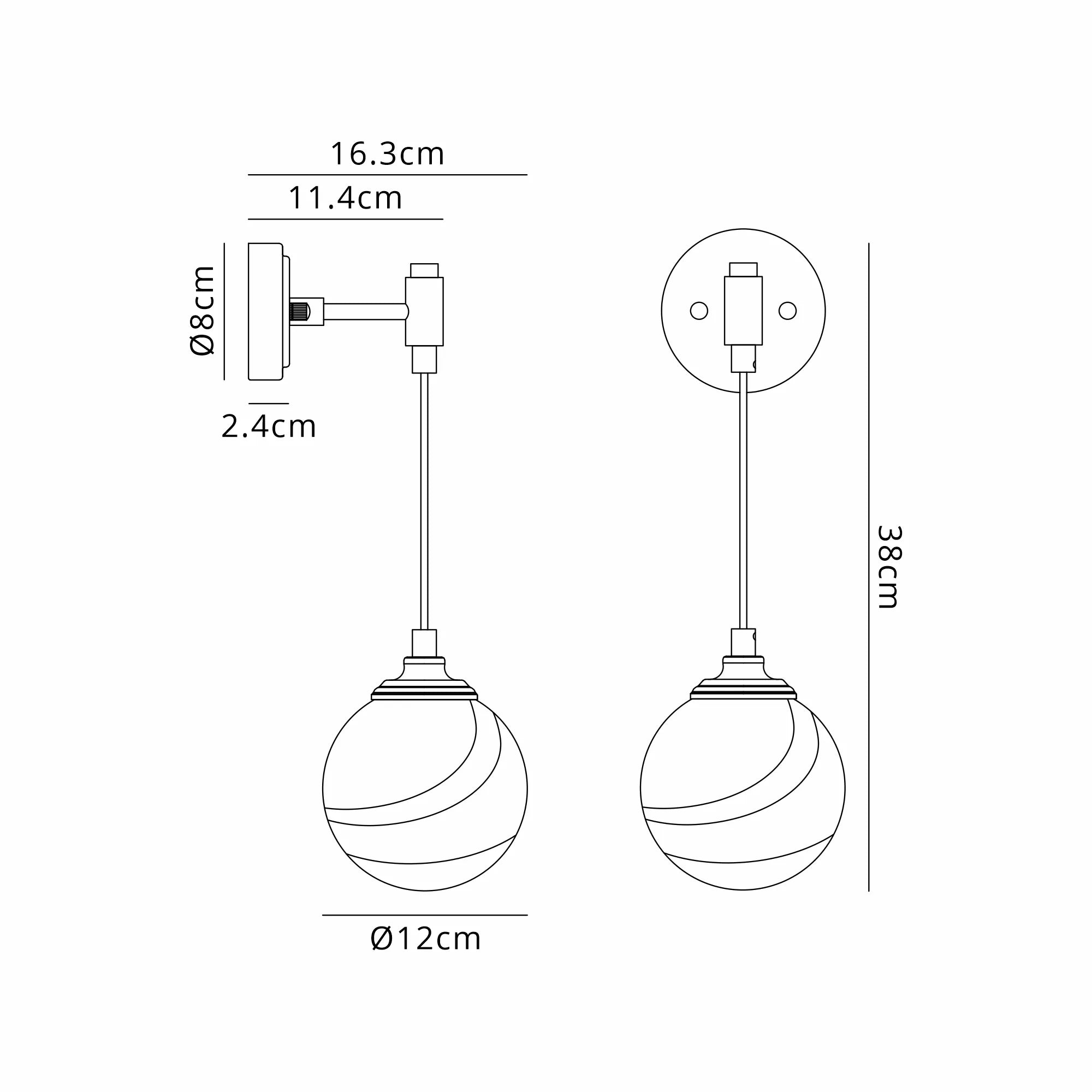 Dene Adjustable Single Wall Light IP44 - Polished Nickel & Grey & White Round Marble Effect Glass