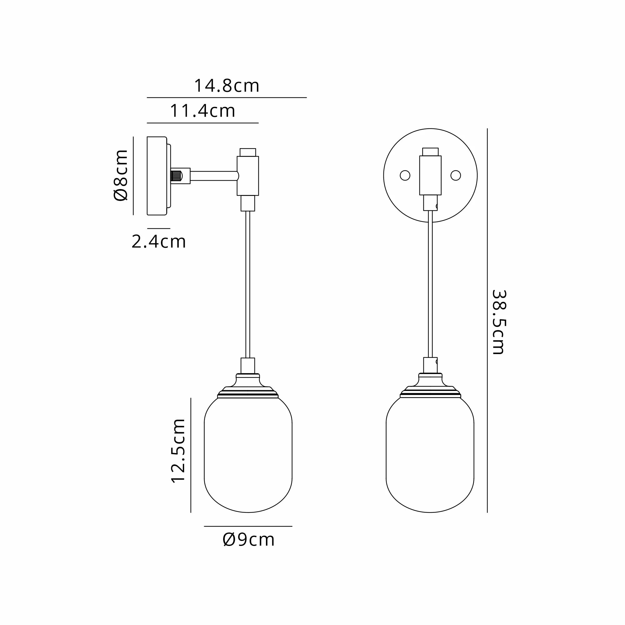 Dene Adjustable Single Wall Light IP44 - Polished Nickel & Smoke Smooth Tubular Glass