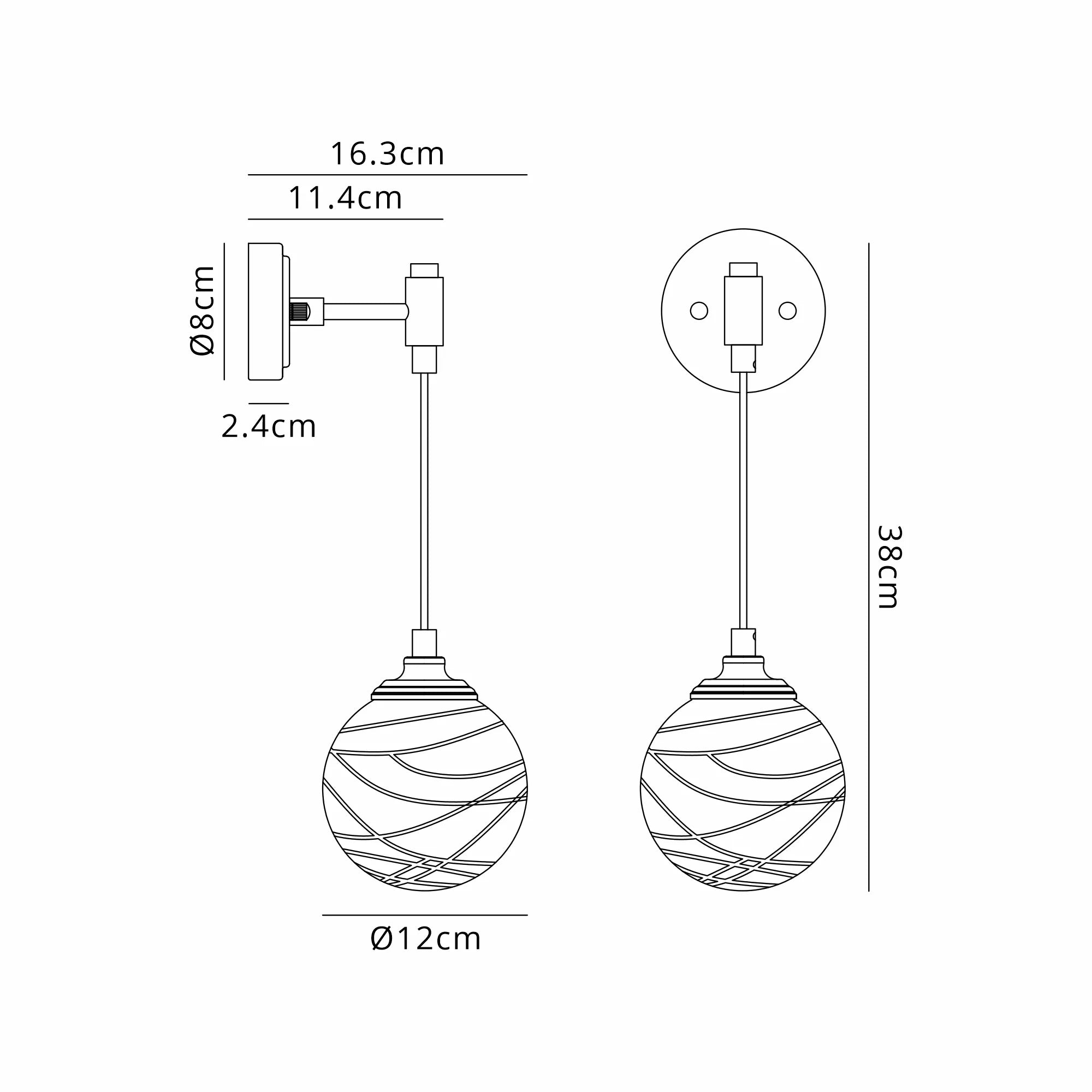 Dene Adjustable Single Wall Light IP44 - Polished Nickel & Clear Dune Effect Round Glass