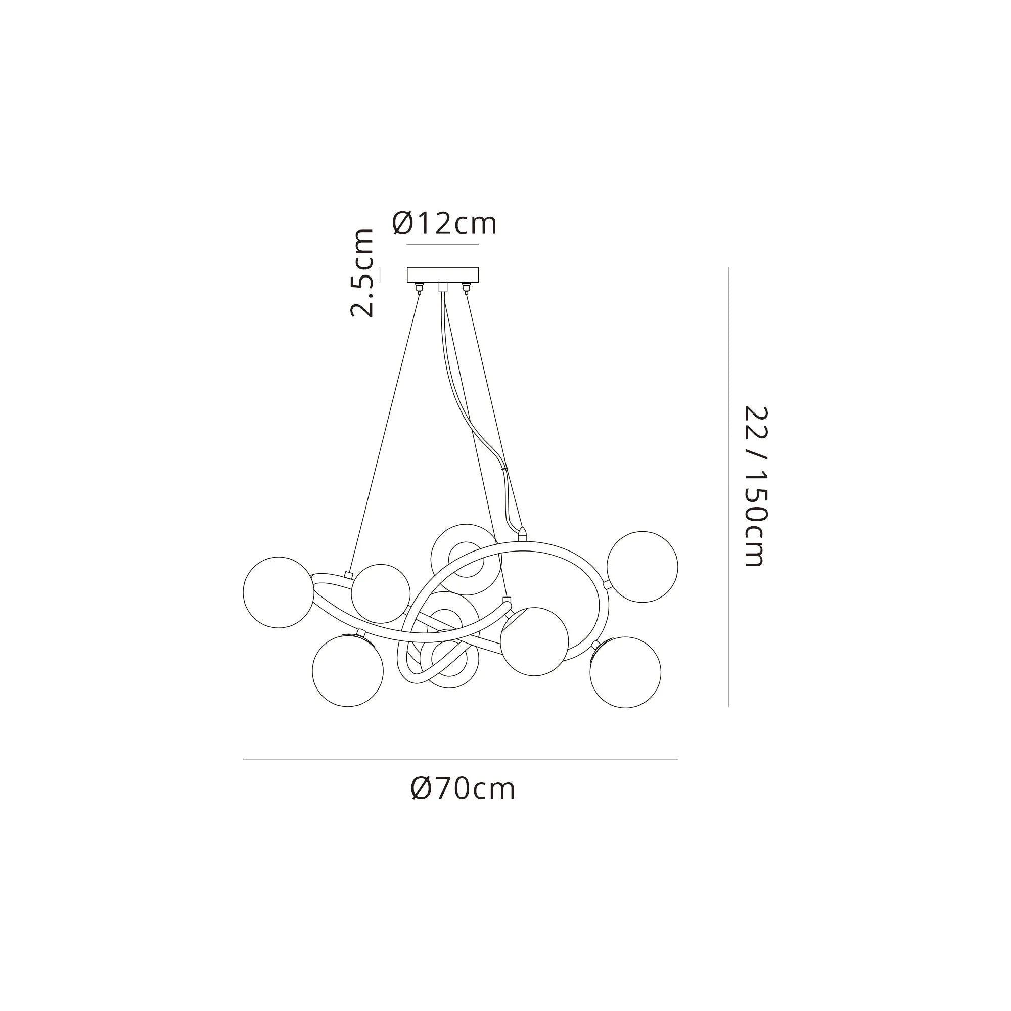 Deacon Twisted Pendant 9 Light - Satin Nickel Chrome Plated Glass