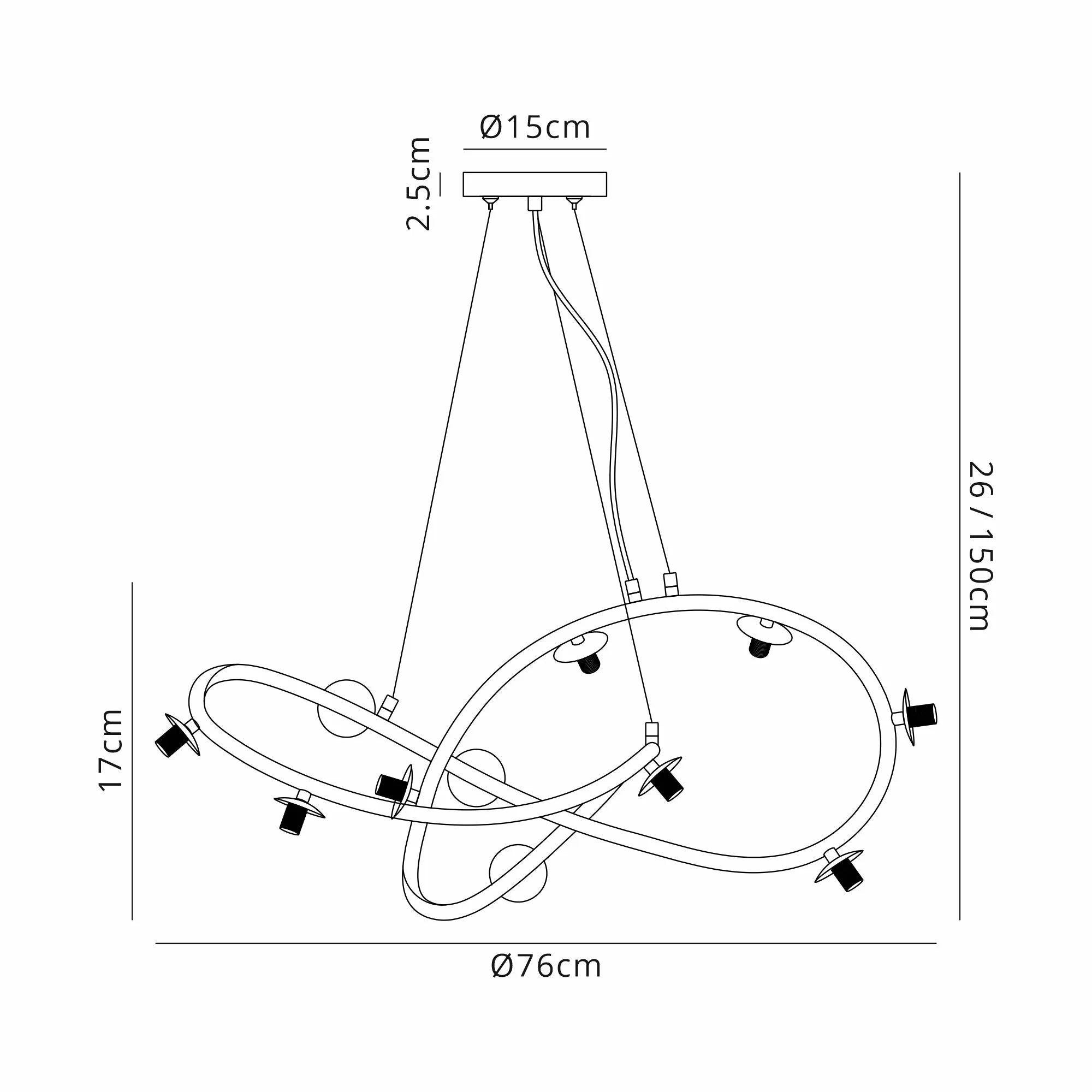Deacon Twisted Pendant (Frame Only) 12 Light - Satin Black