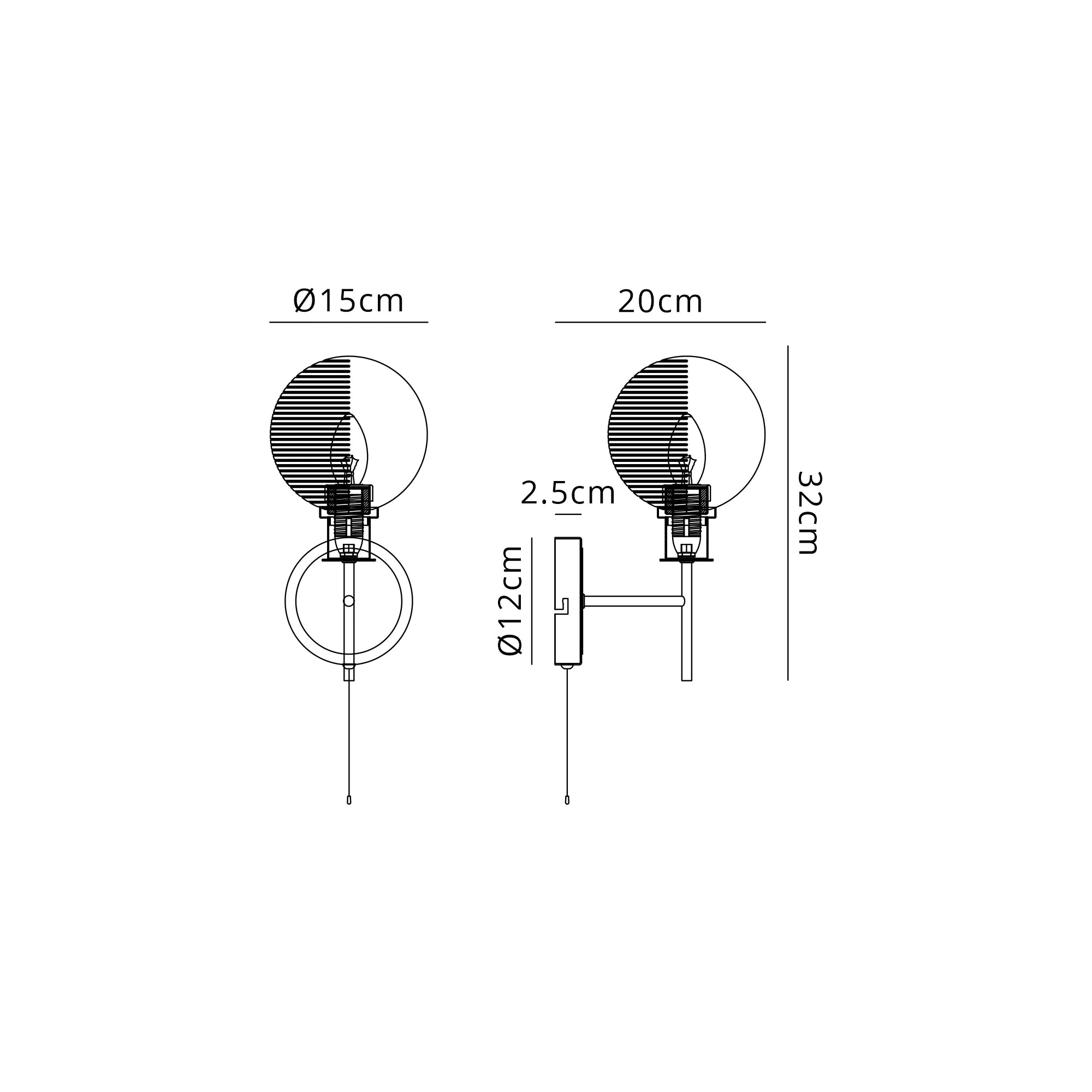 Sycamore Switched Wall Light IP44 with 15cm Round Double Textured Smooth & Ribbed Shade - Satin Nickel, Smoke Plated & Satin Black