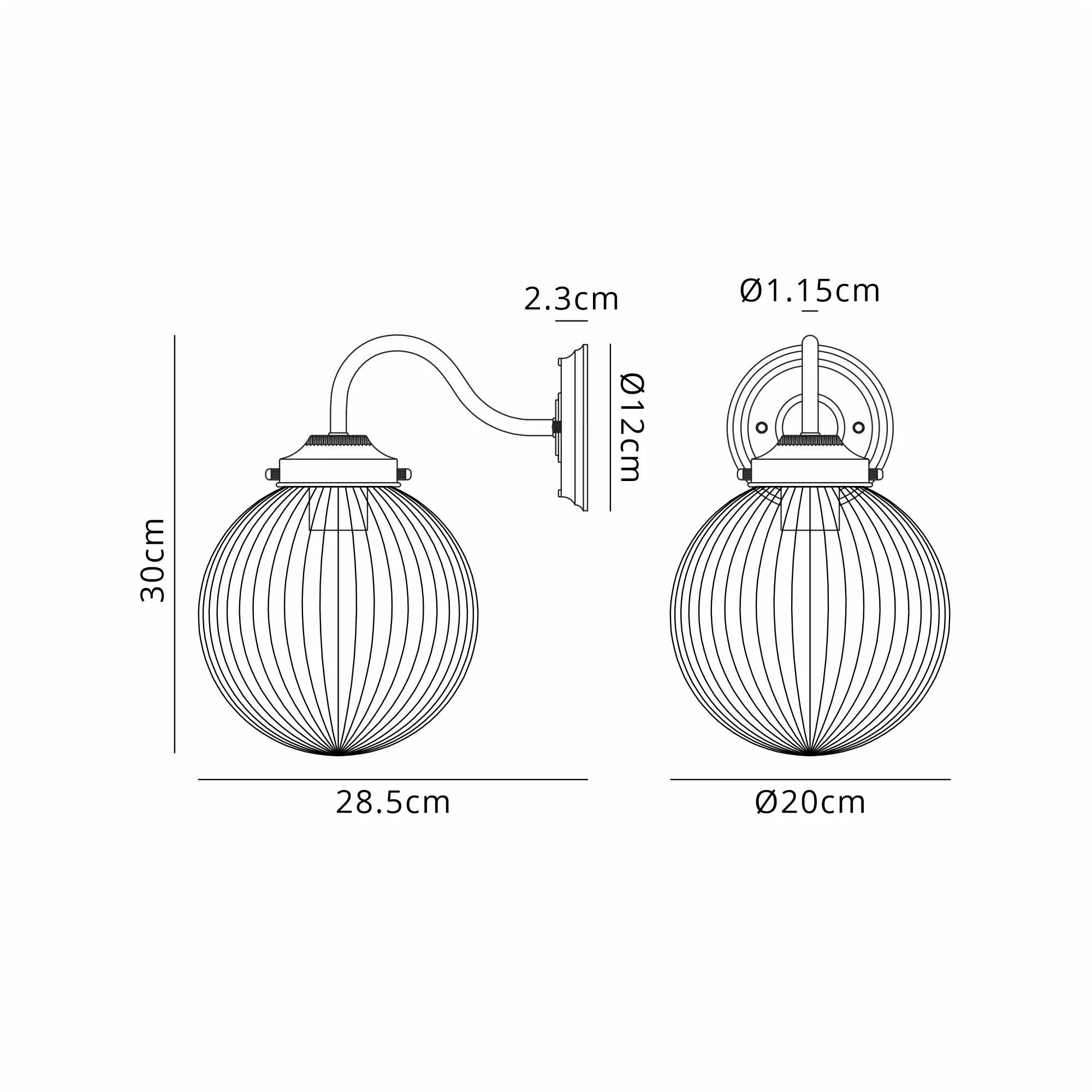 Grove Wall Light with 20cm Acorn Ribbed Glass - French Gold & Clear