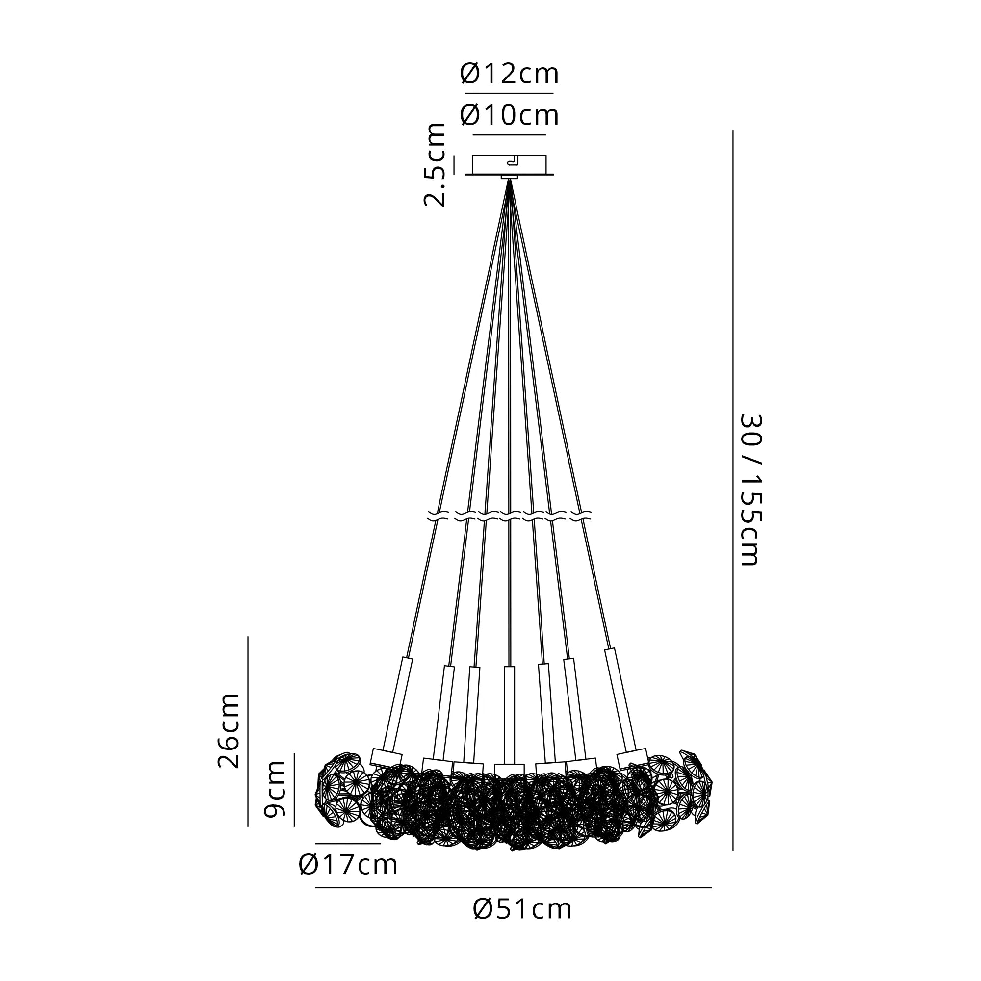 Grosvenor 7 Light Cluster Pendant - Satin Black & Crystal Shade