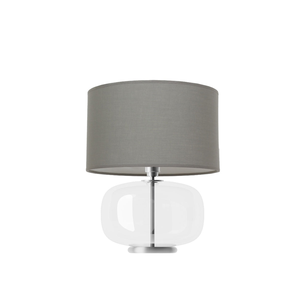 Leverint Archway Table Lamp in clear glass with a slim metal stem visible through the body, studio shot on white with a grey drum shade (not included)