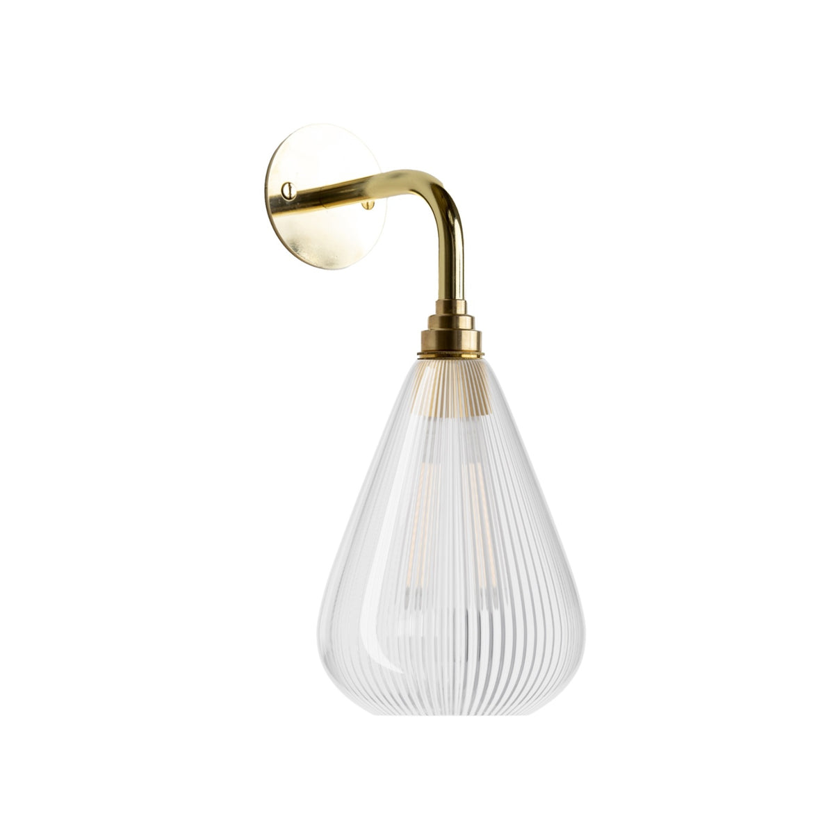 Leverint Kingston Wall Light in fine ribbed glass on a polished brass arm, studio image on white