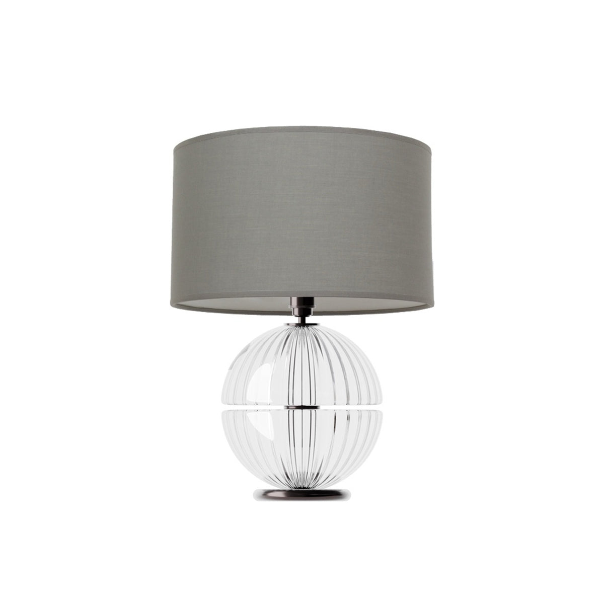 Leverint Oxford Table Lamp in ribbed hand blown glass with vertical ribs on both domes and a dark plated base, studio shot