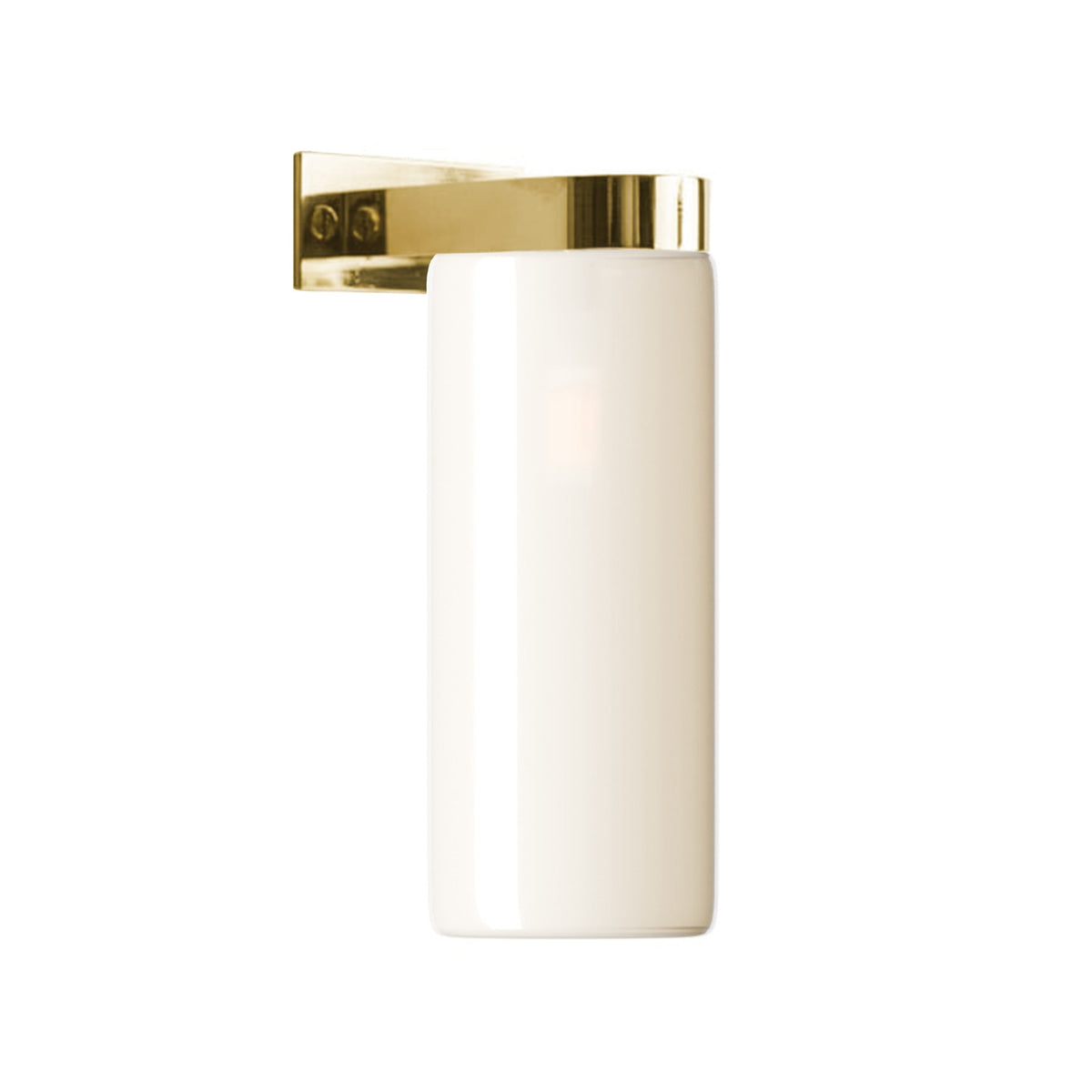 Leverint Piccadilly Deco Wall Light in opaque white glass on a polished brass bracket, studio image on white