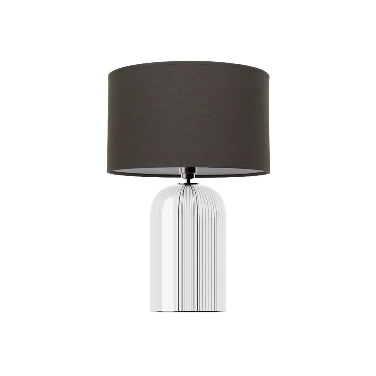 Leverint Richmond Table Lamp in fine ribbed glass with closely spaced vertical ribs, studio shot on white with a dark drum shade (not included)