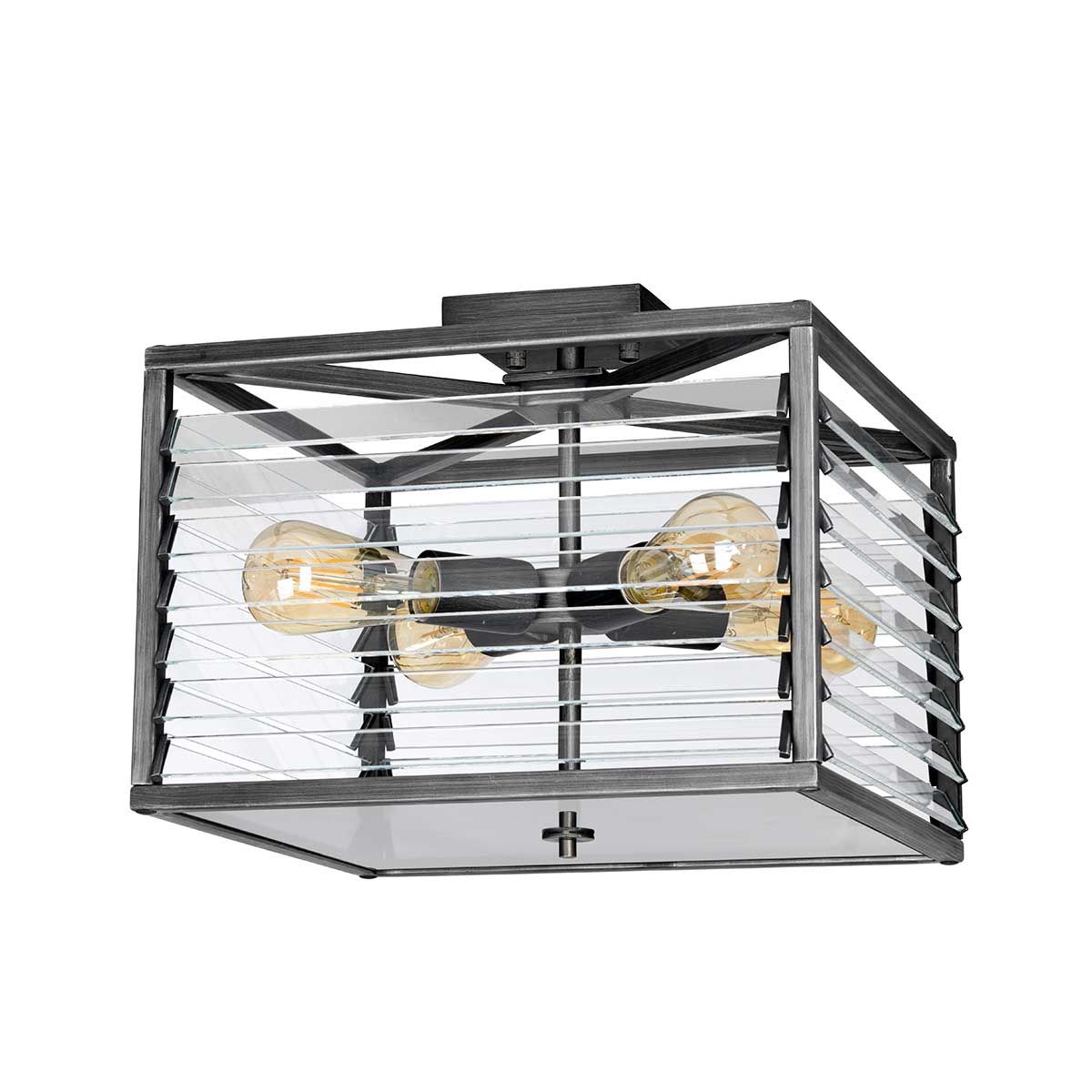 Elstead Louvre 4 Light Flush Fitting - Painted Gunmetal