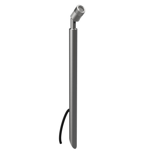 LuxR Modux 4 pole spot in stainless steel, shown with the standard flange head, on a slim 400mm pole with a pointed ground spike