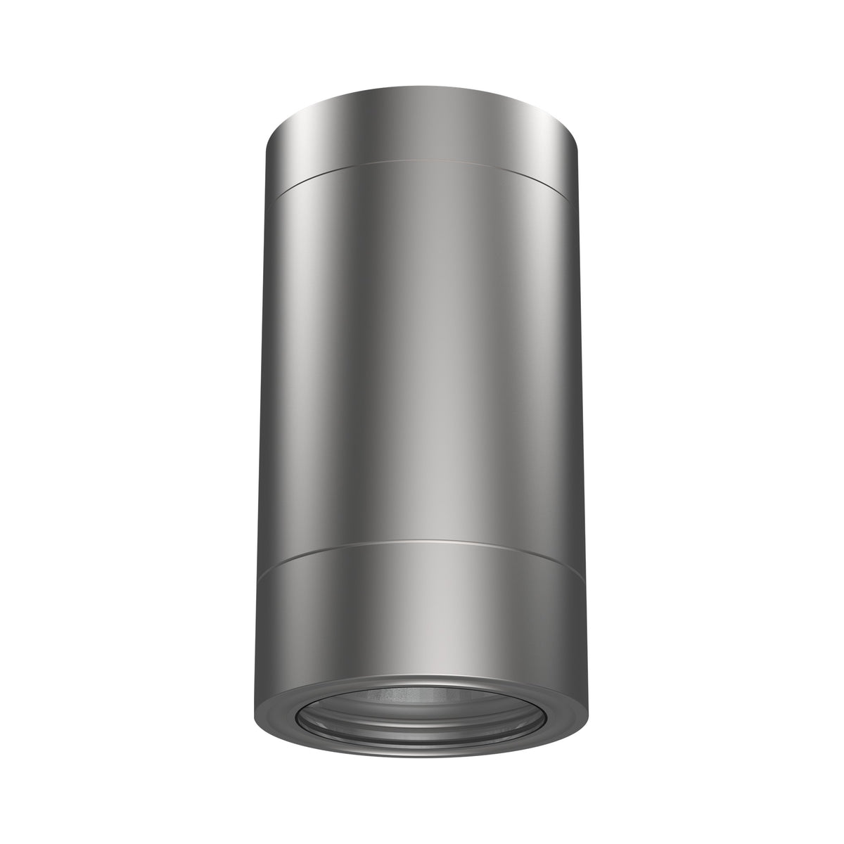 LuxR Modux 4 ceiling mount in stainless steel, a slim cylinder with a lens in the base