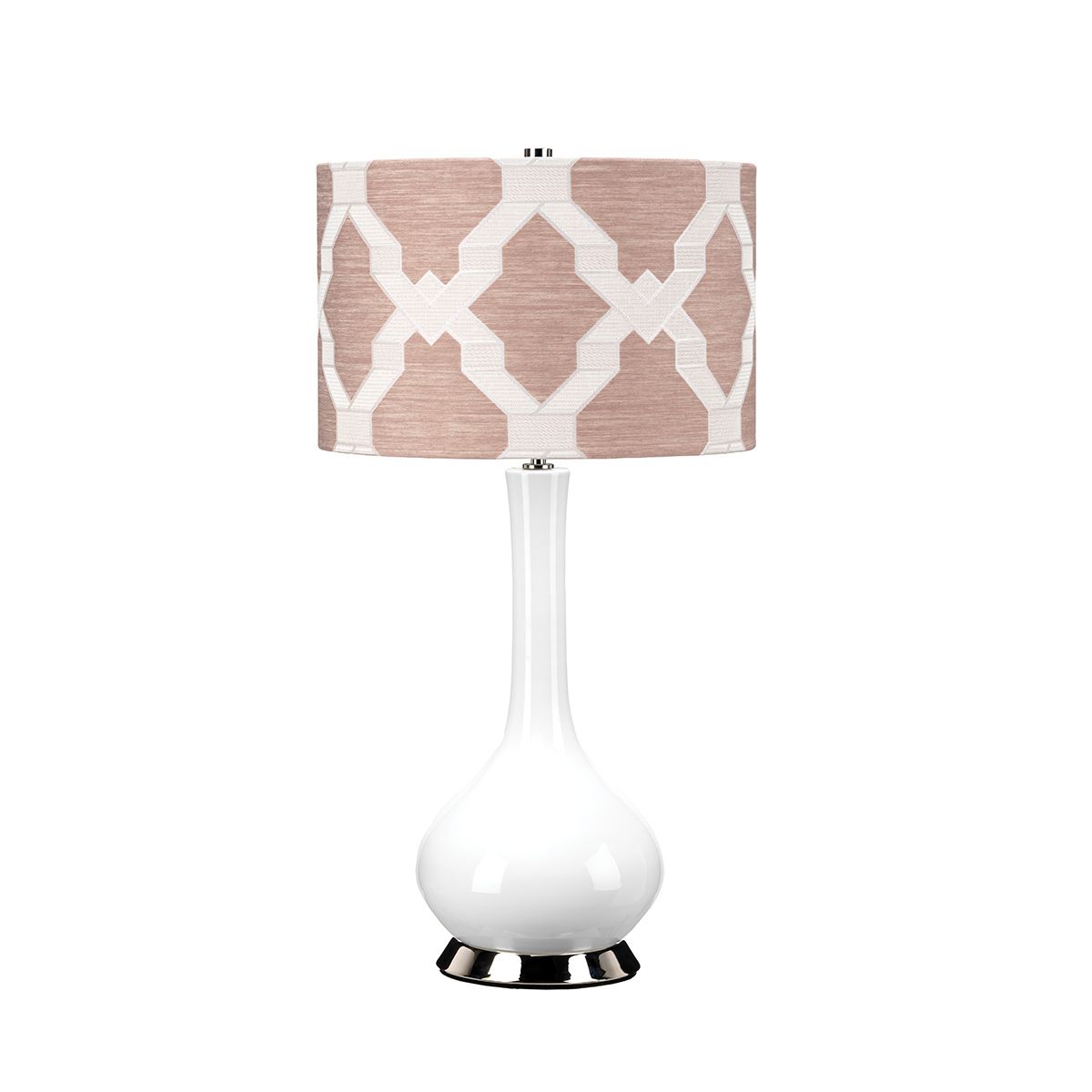Elstead Milo 1 Light Table Lamp - White, Polished Nickel & Pink