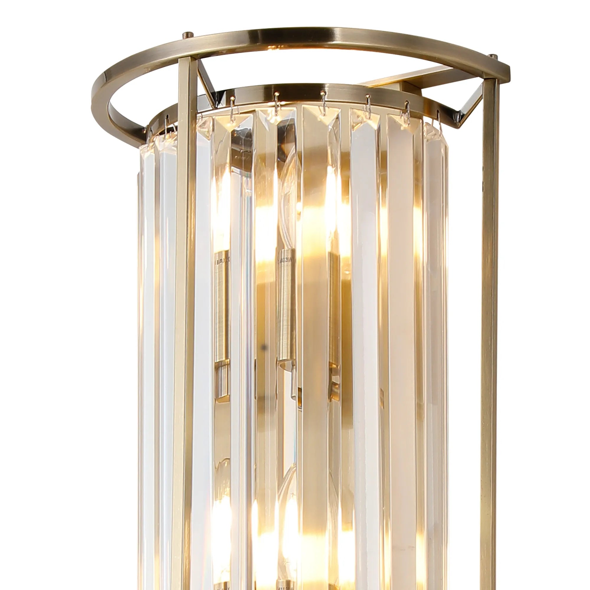 Fabula Oakhurst 3 Light Tall E14 Wall Lamp - Antique Brass & Clear Crystal