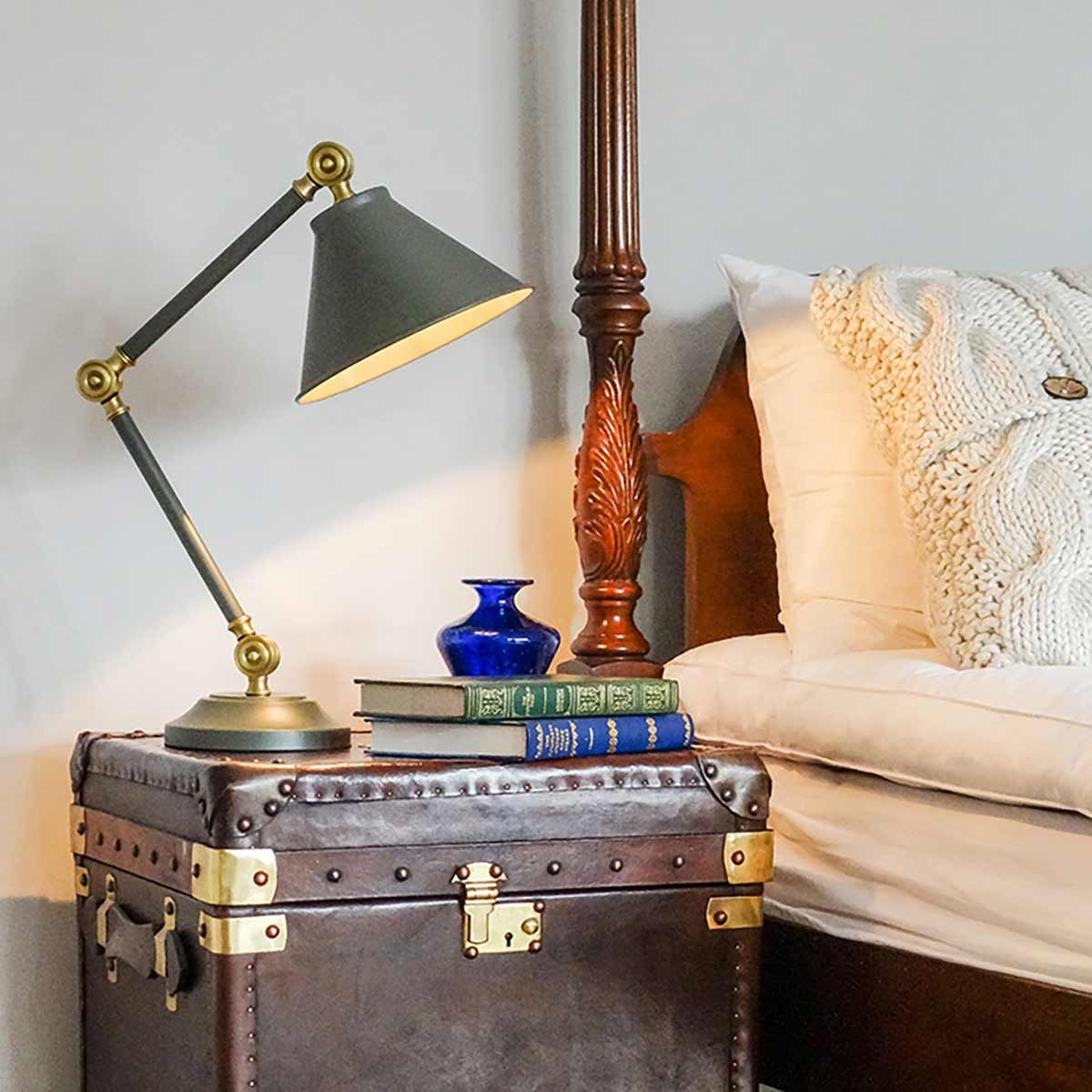 Elstead Provence Element Single Mini Table Lamp - Dark Grey & Aged Brass