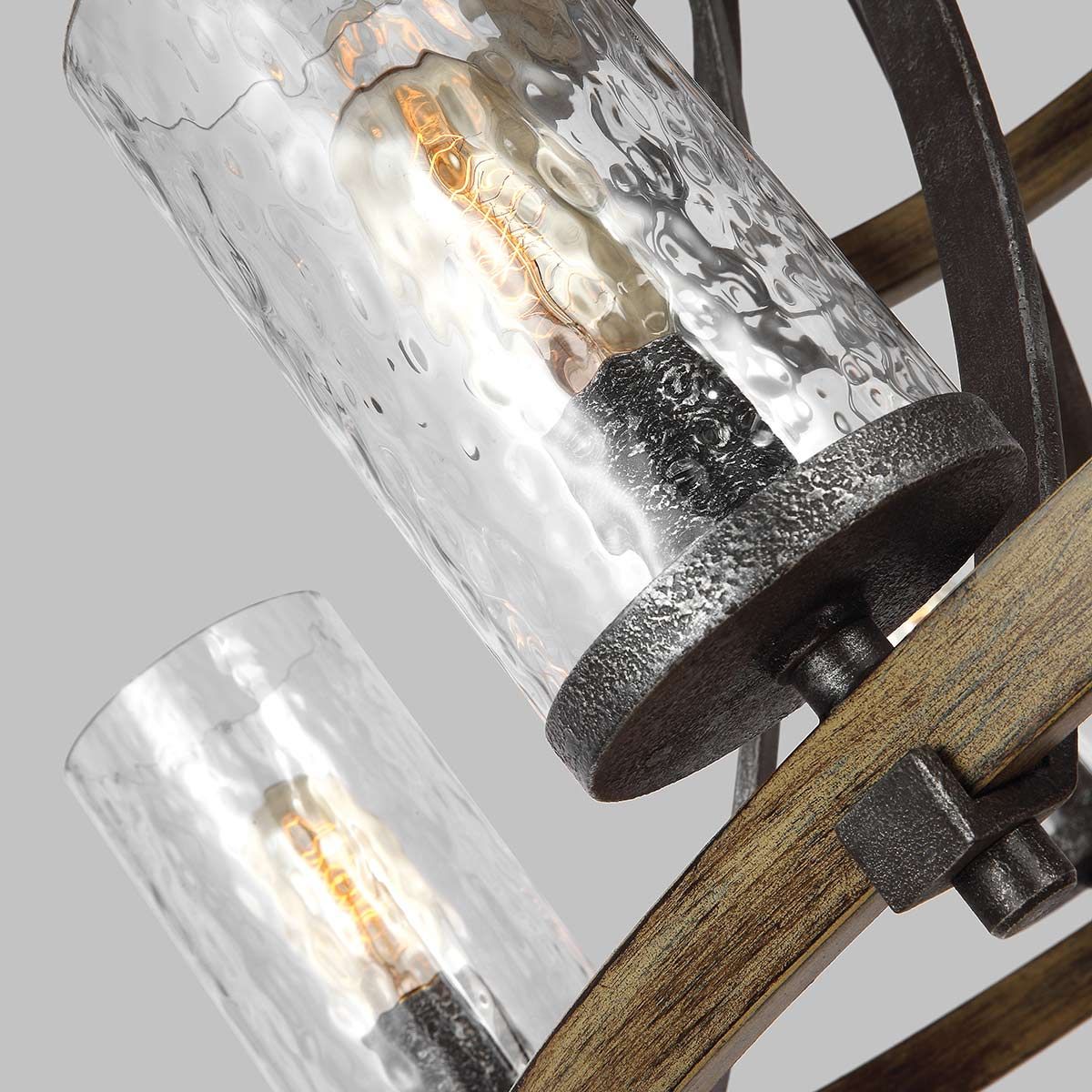 Quintiesse Angelo 9 Light Chandelier - Distressed Weathered Oak & Slate Grey Metal