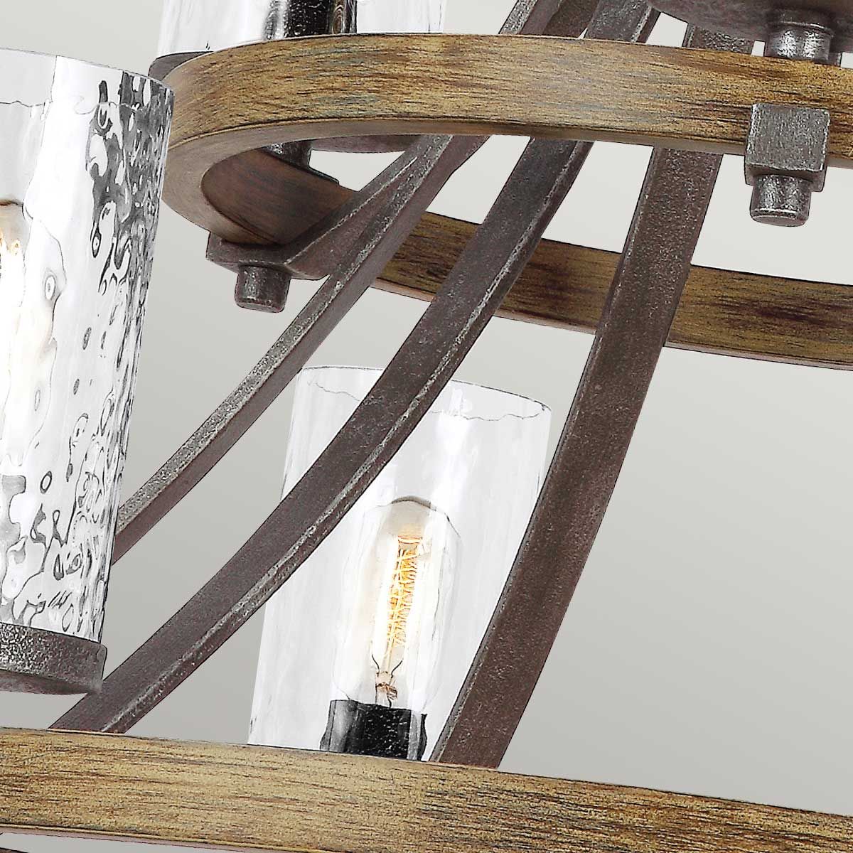 Quintiesse Angelo 9 Light Chandelier - Distressed Weathered Oak & Slate Grey Metal